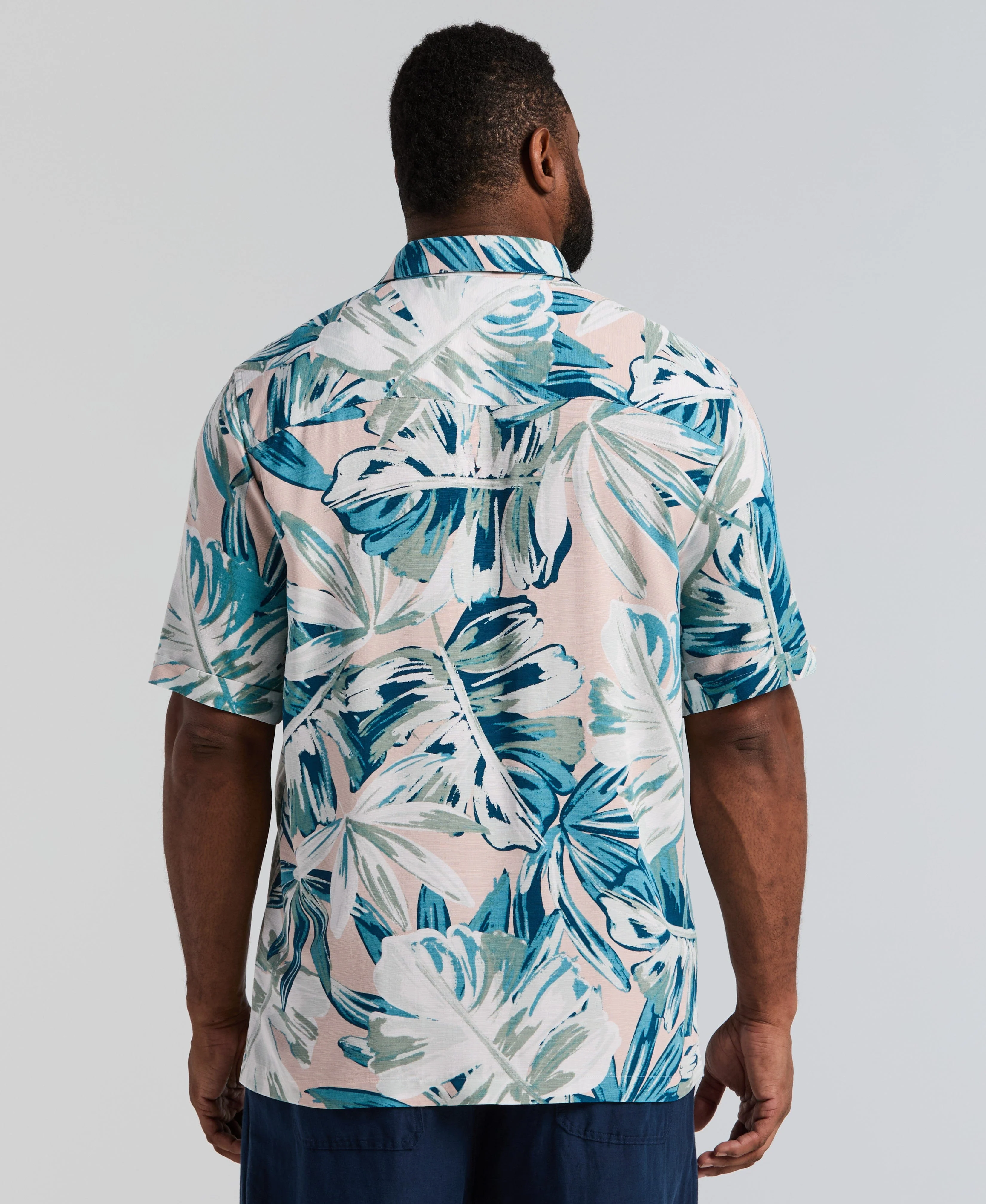 Big & Tall Textured Oversized Leaf Print Shirt - Image 3
