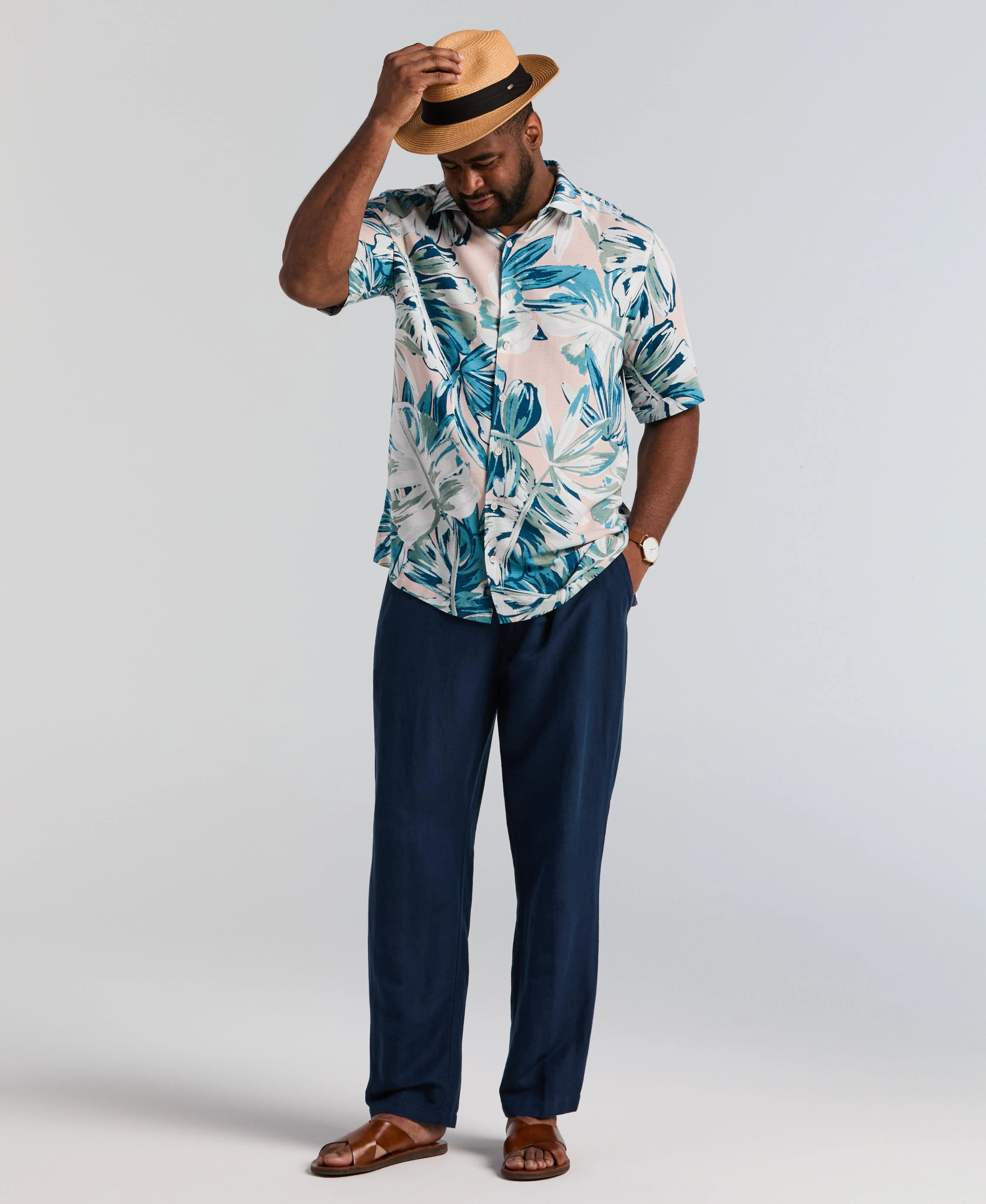 Big & Tall Textured Oversized Leaf Print Shirt - Image 4