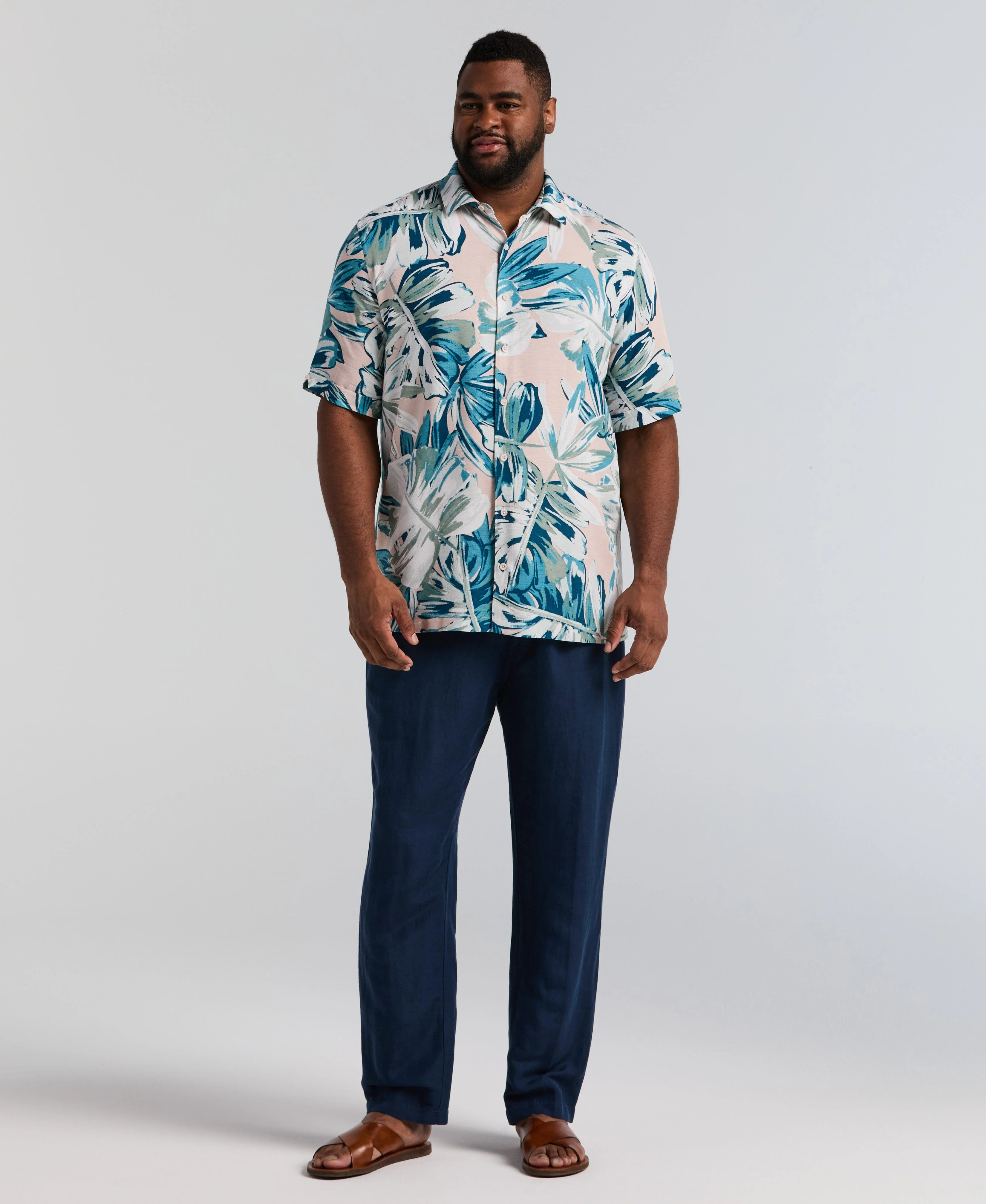 Big & Tall Textured Oversized Leaf Print Shirt - Image 6