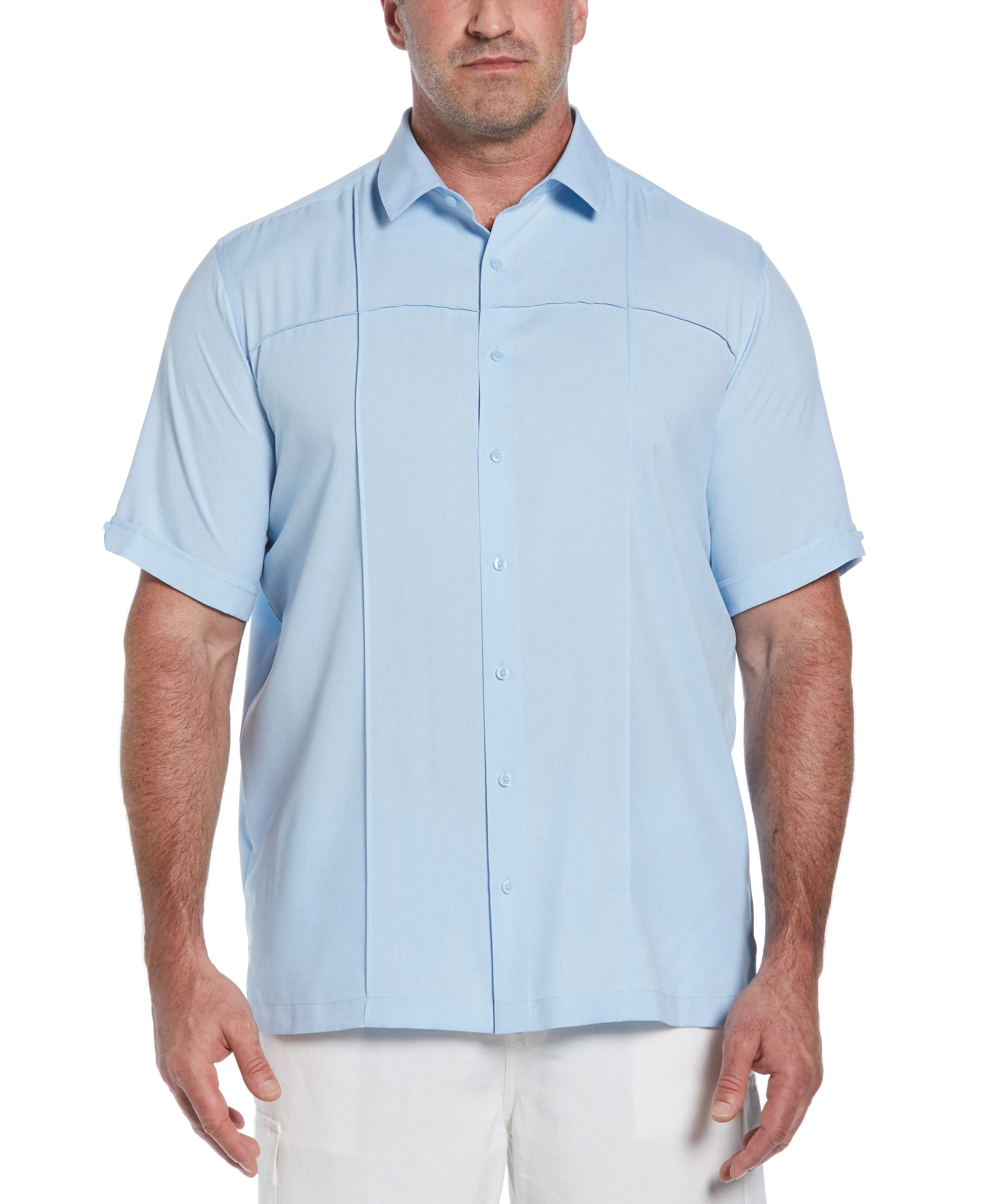Big & Tall Two-Tone Cross Tuck Chambray Shirt - Image 11