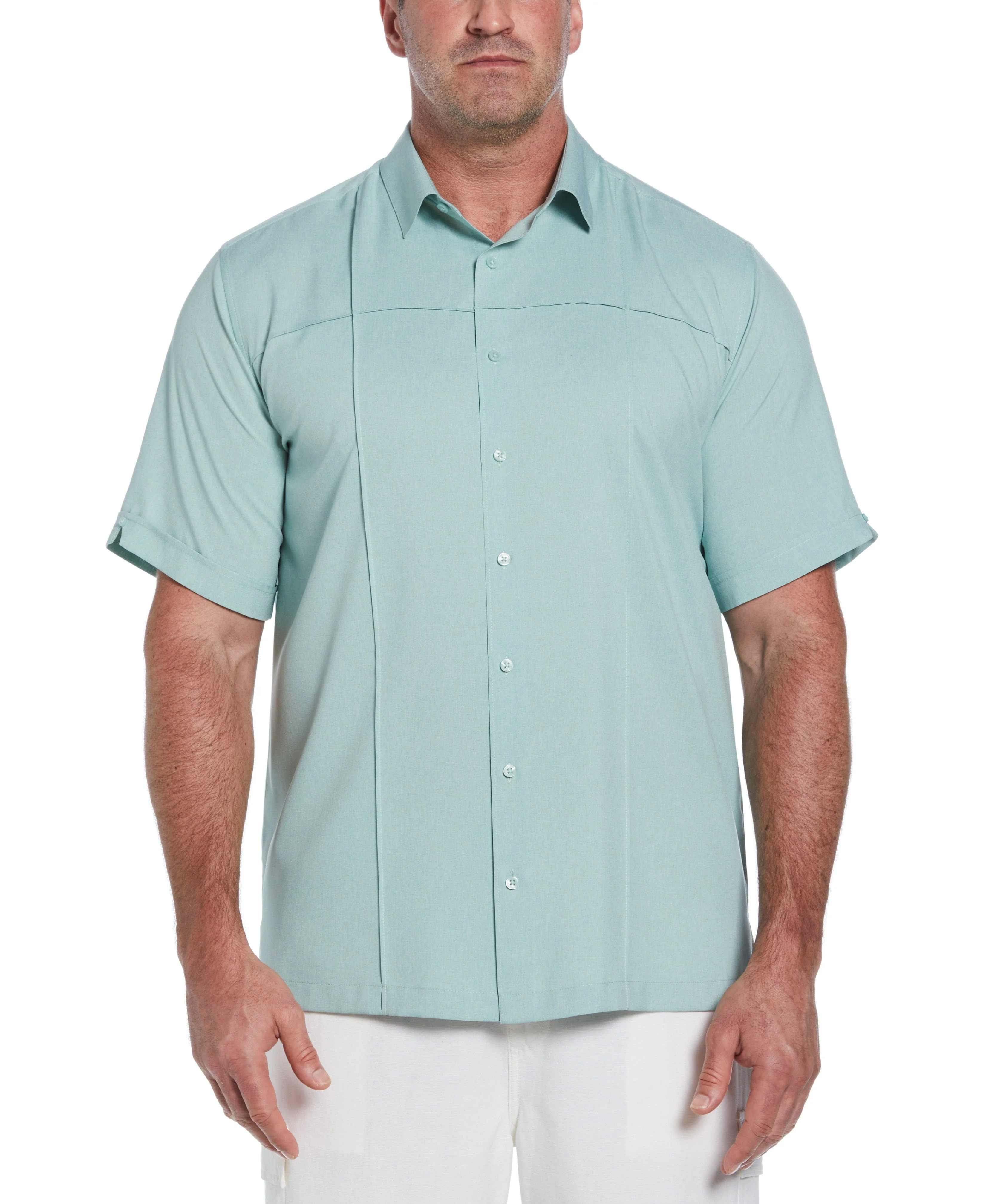 Big & Tall Two-Tone Cross Tuck Chambray Shirt - Image 16