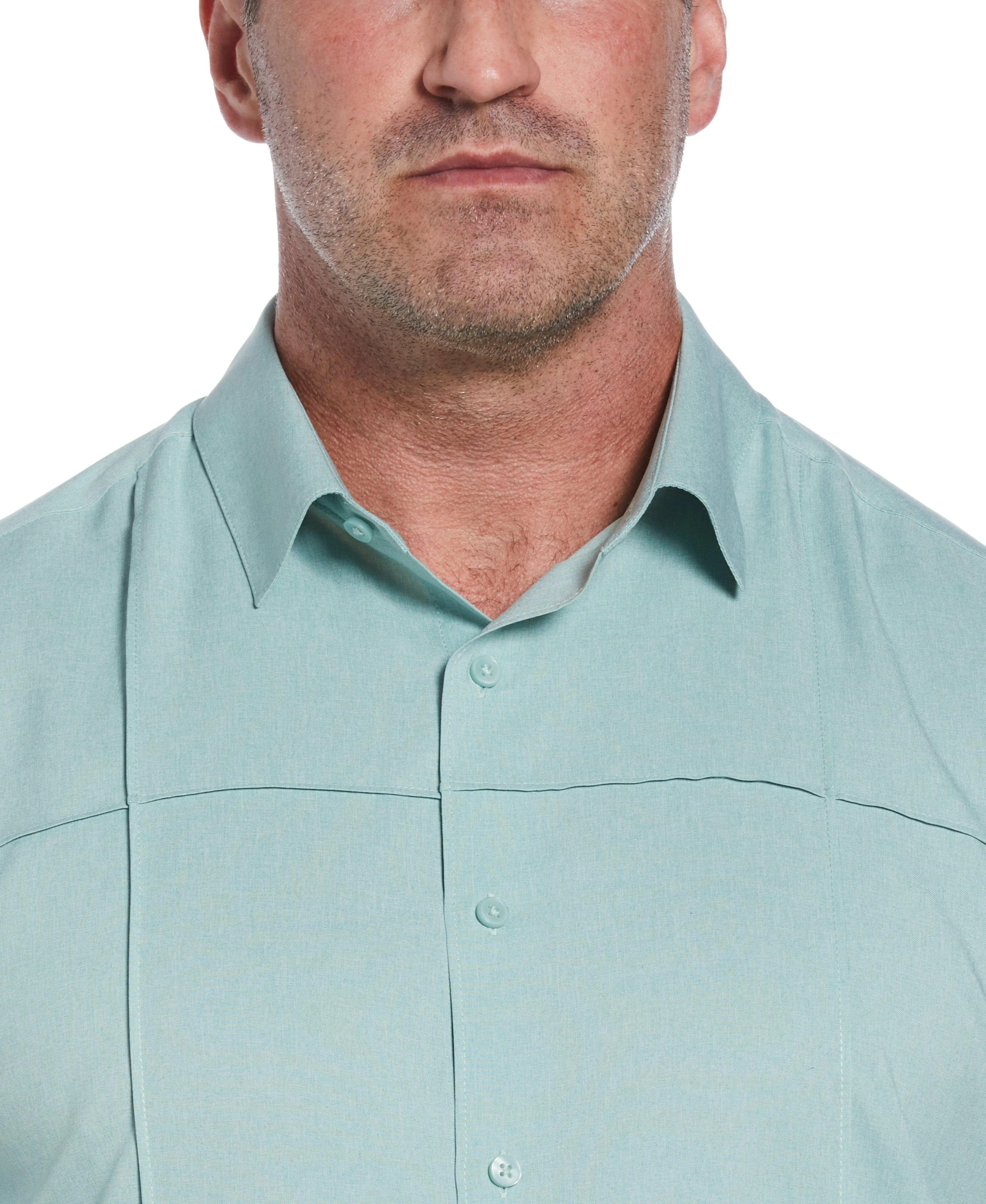 Big & Tall Two-Tone Cross Tuck Chambray Shirt - Image 19