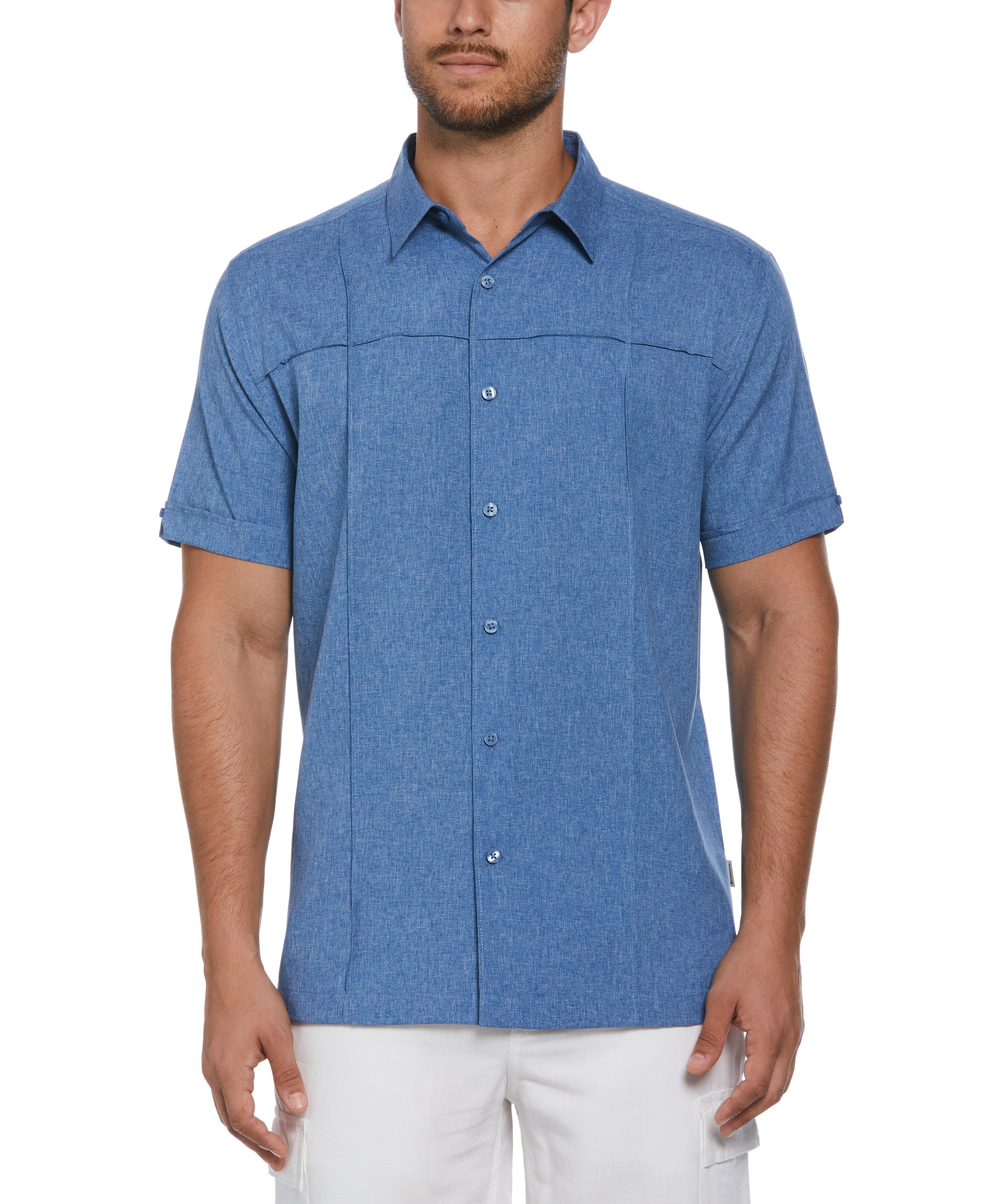 Big & Tall Two-Tone Cross Tuck Chambray Shirt - Image 26