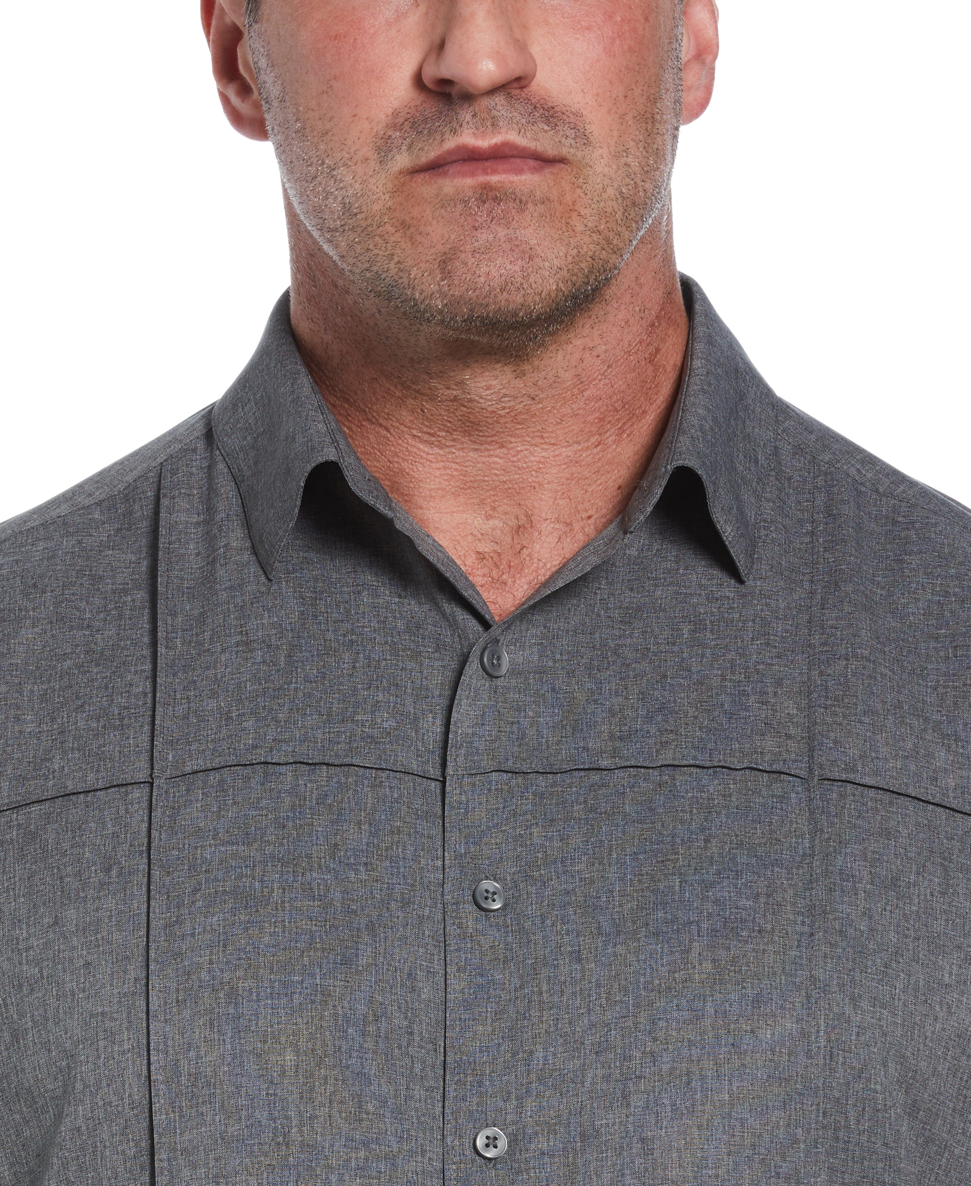 Big & Tall Two-Tone Cross Tuck Chambray Shirt - Image 9