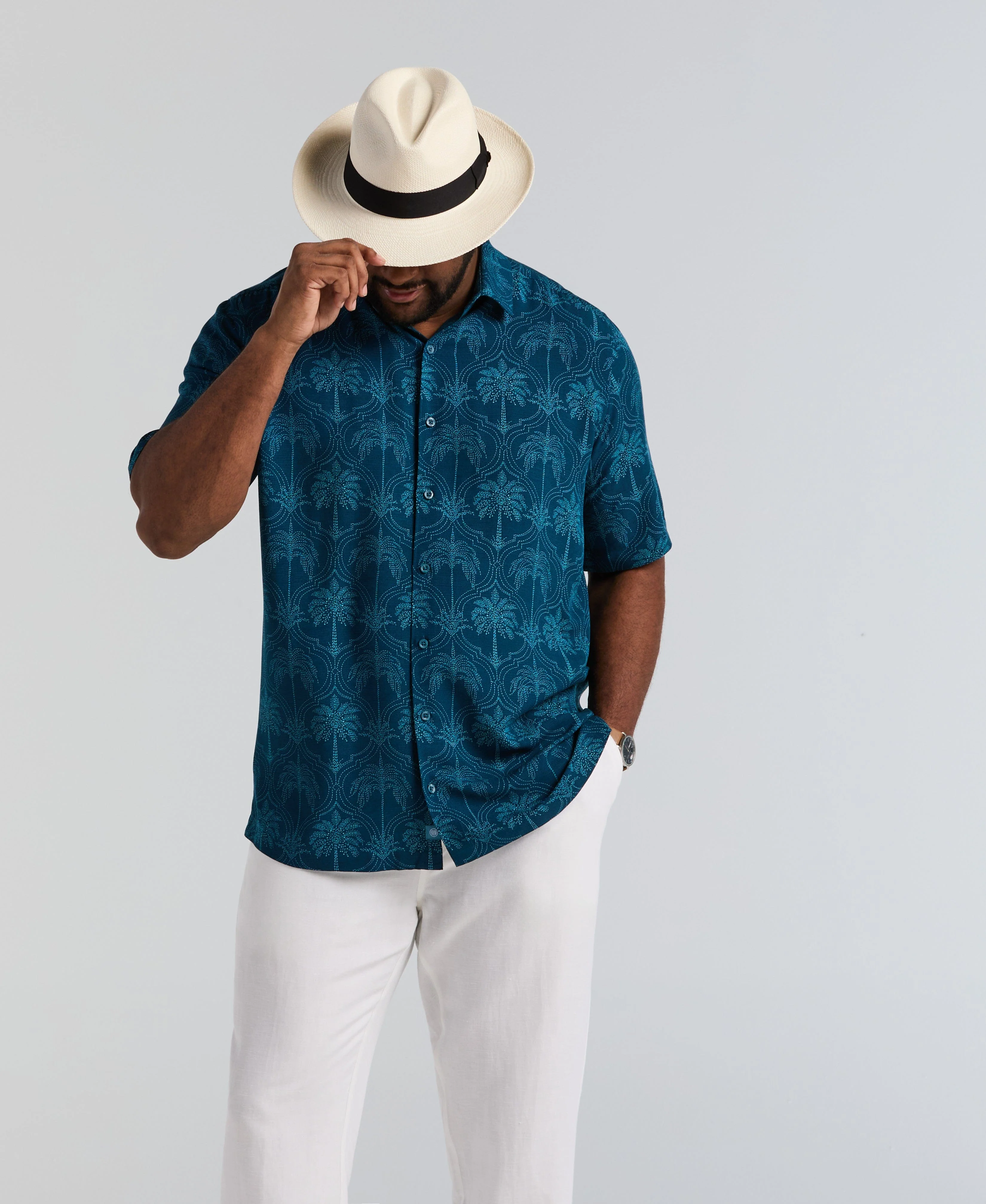 Big & Tall Viscose Medallion Palm Print Shirt - Image 6
