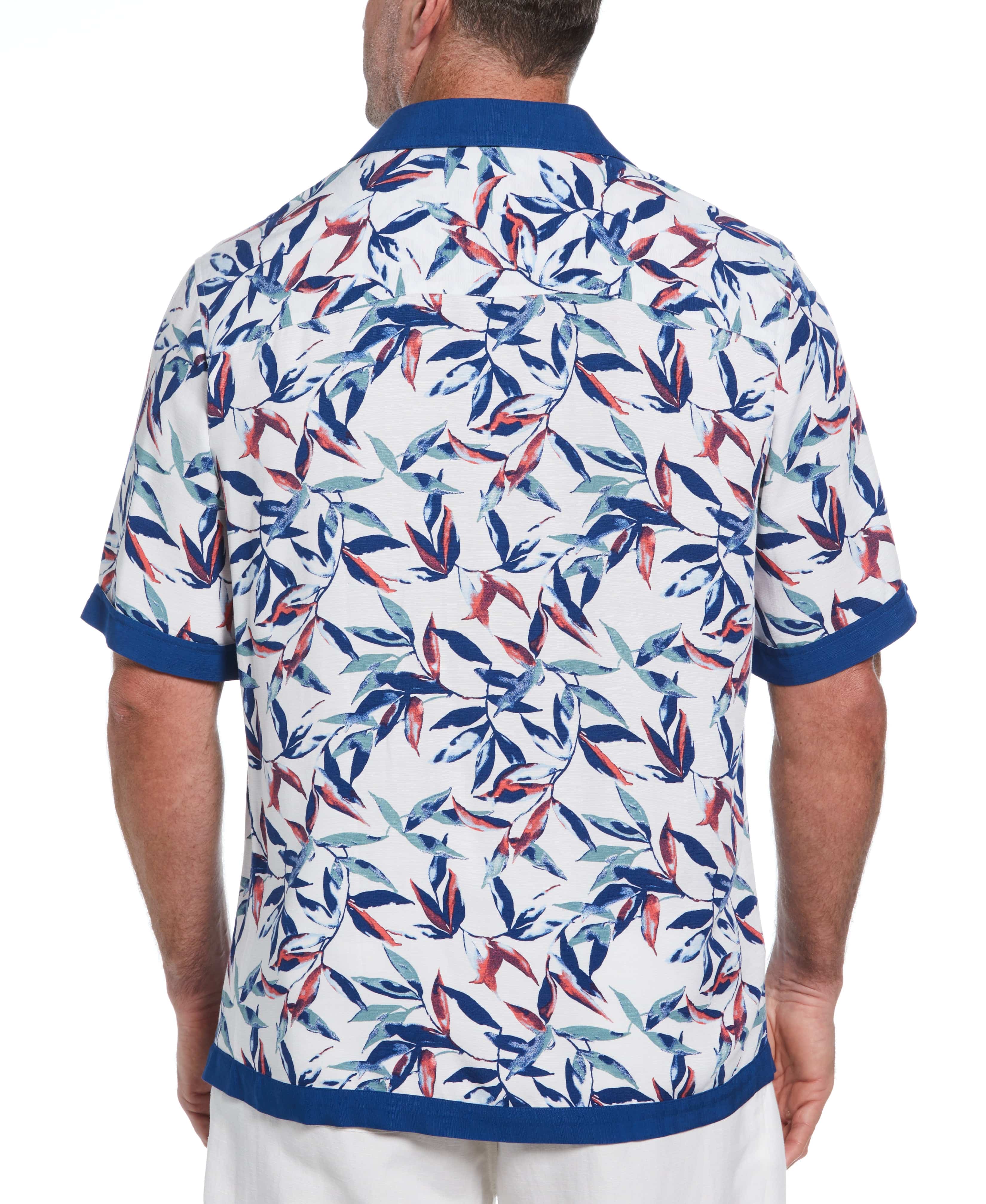 Big & Tall Watercolor Leaf Print Textured Shirt - Image 2