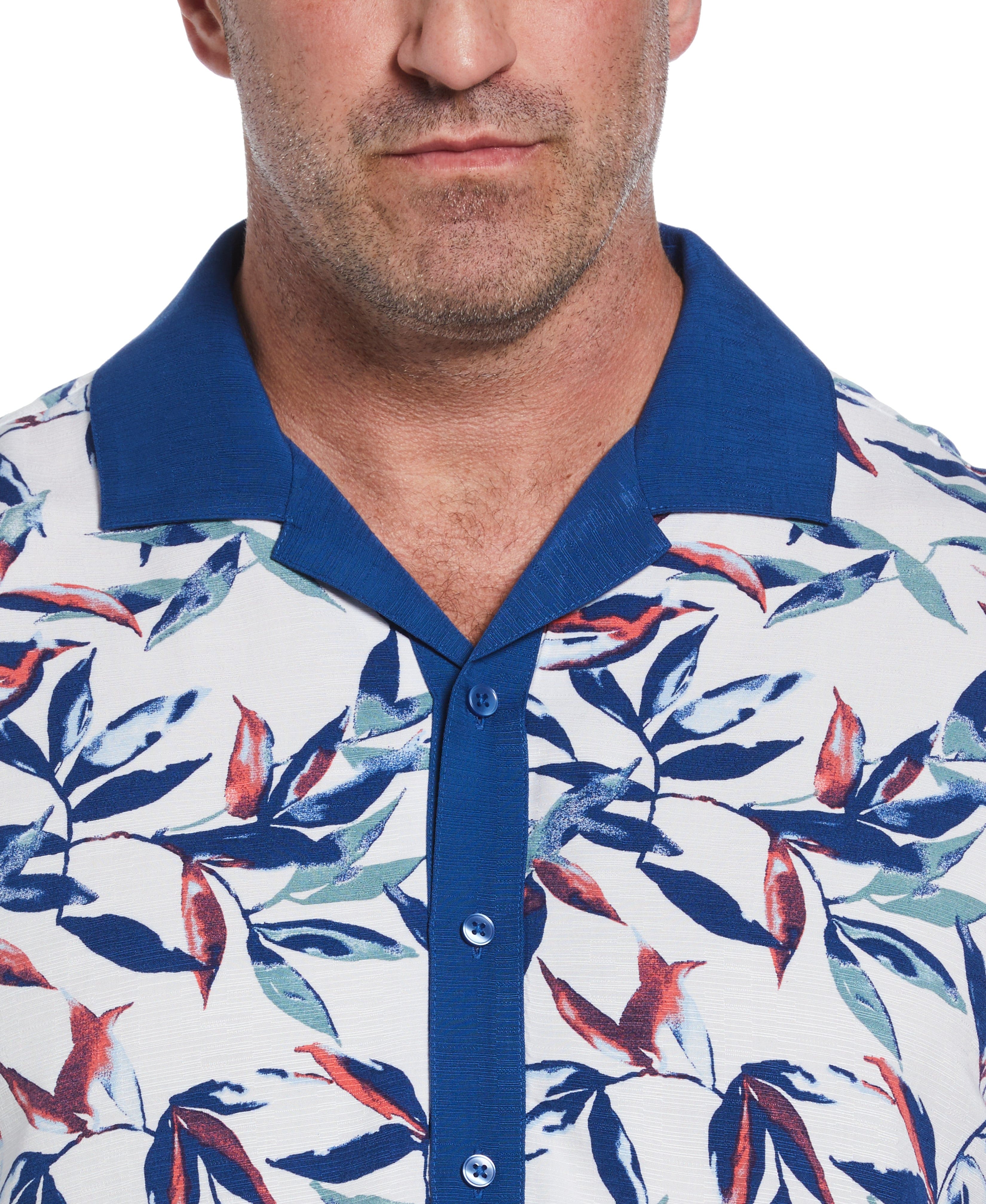 Big & Tall Watercolor Leaf Print Textured Shirt - Image 4