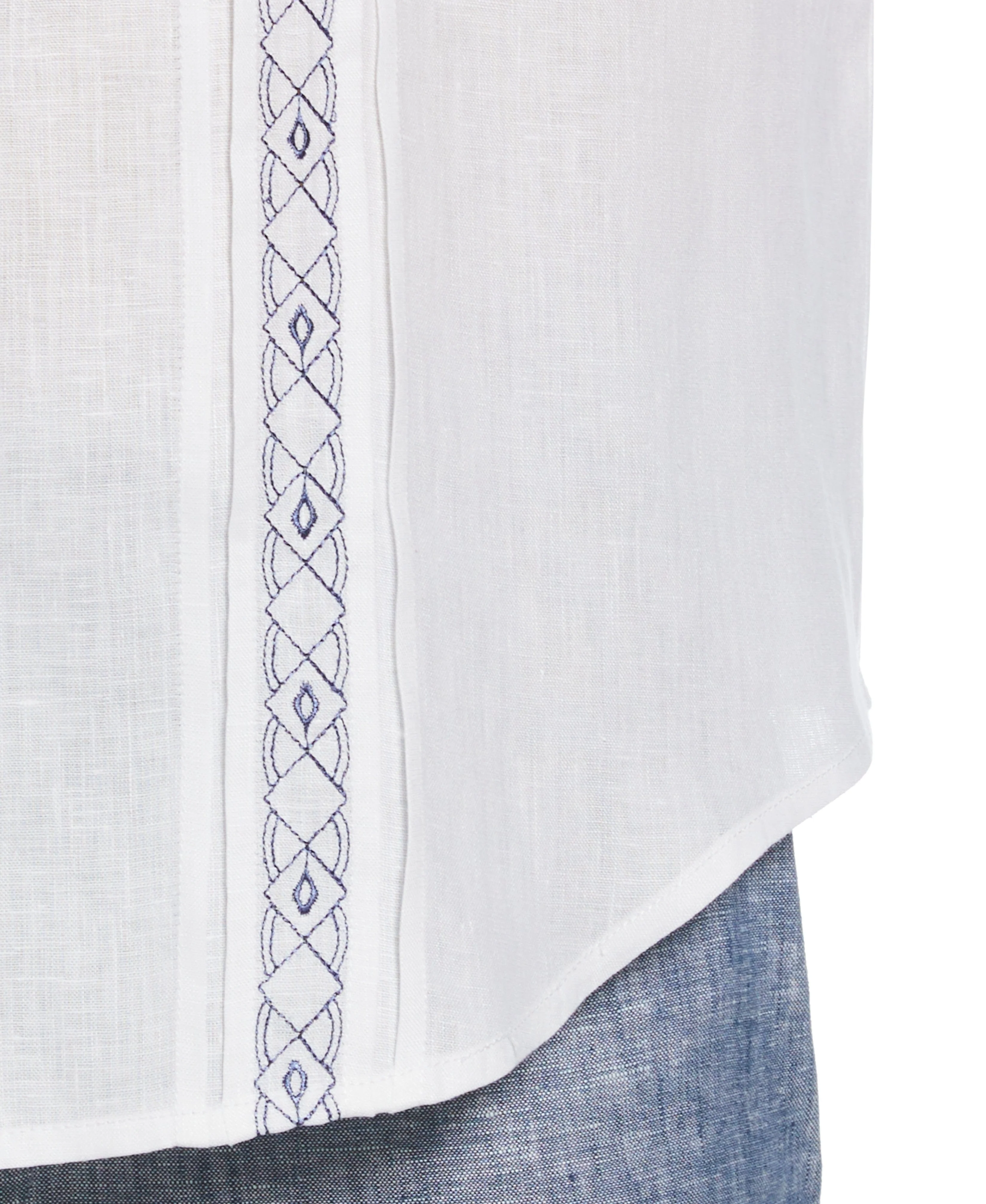 Cross Dye Linen Pintuck Embroidered Panel Shirt - Image 3