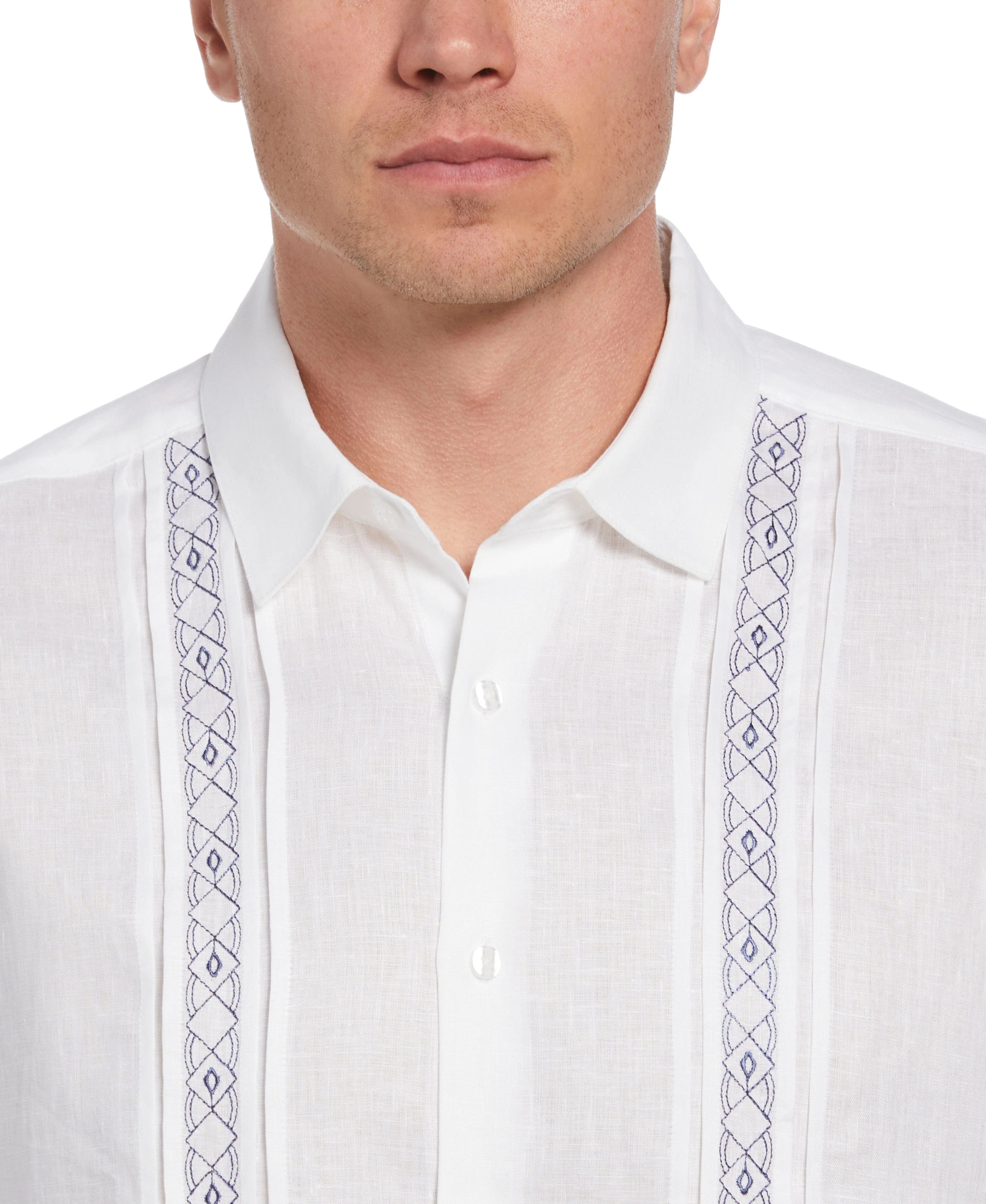 Cross Dye Linen Pintuck Embroidered Panel Shirt - Image 4