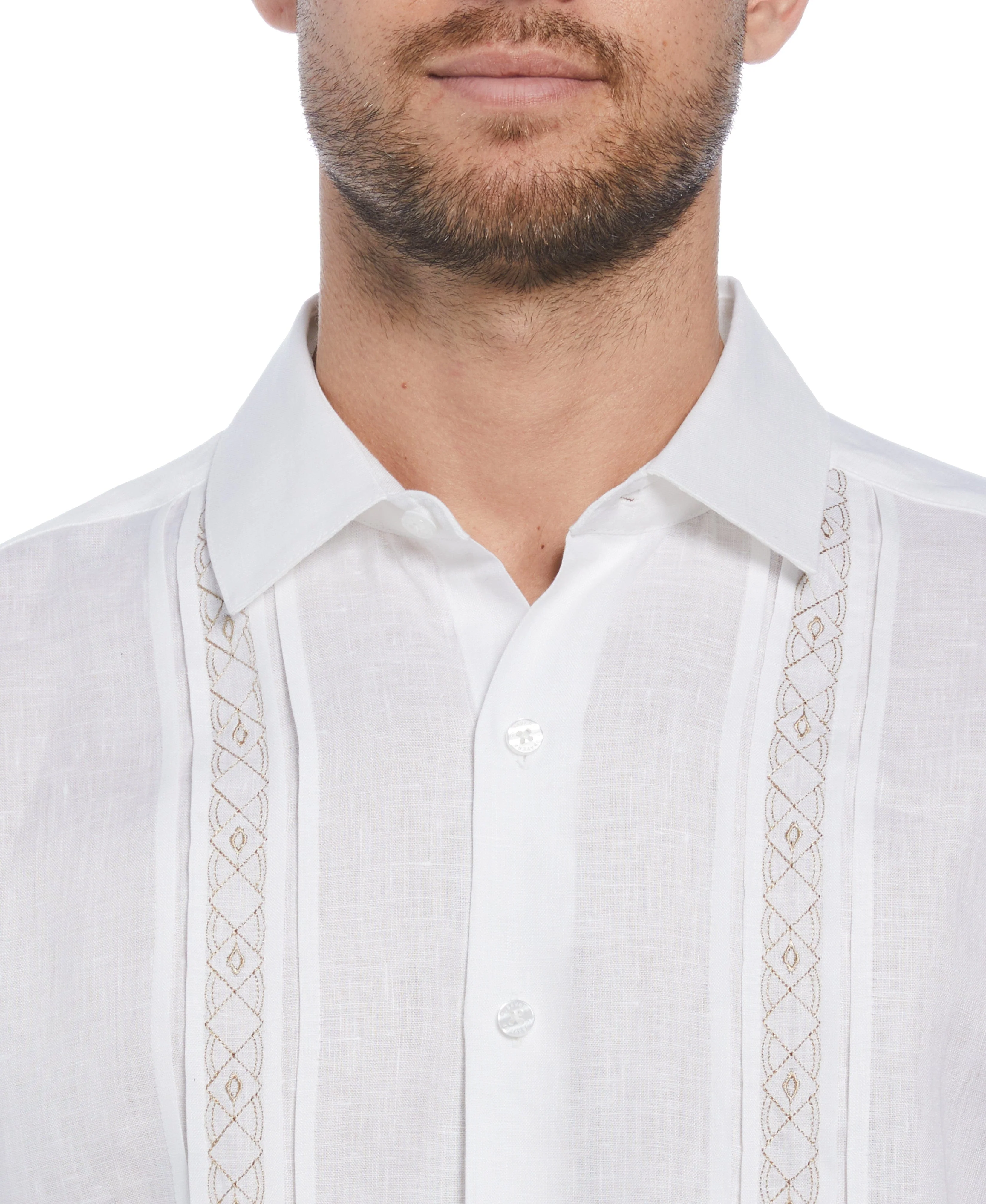 Cross Dye Linen Pintuck Embroidered Panel Shirt - Image 6