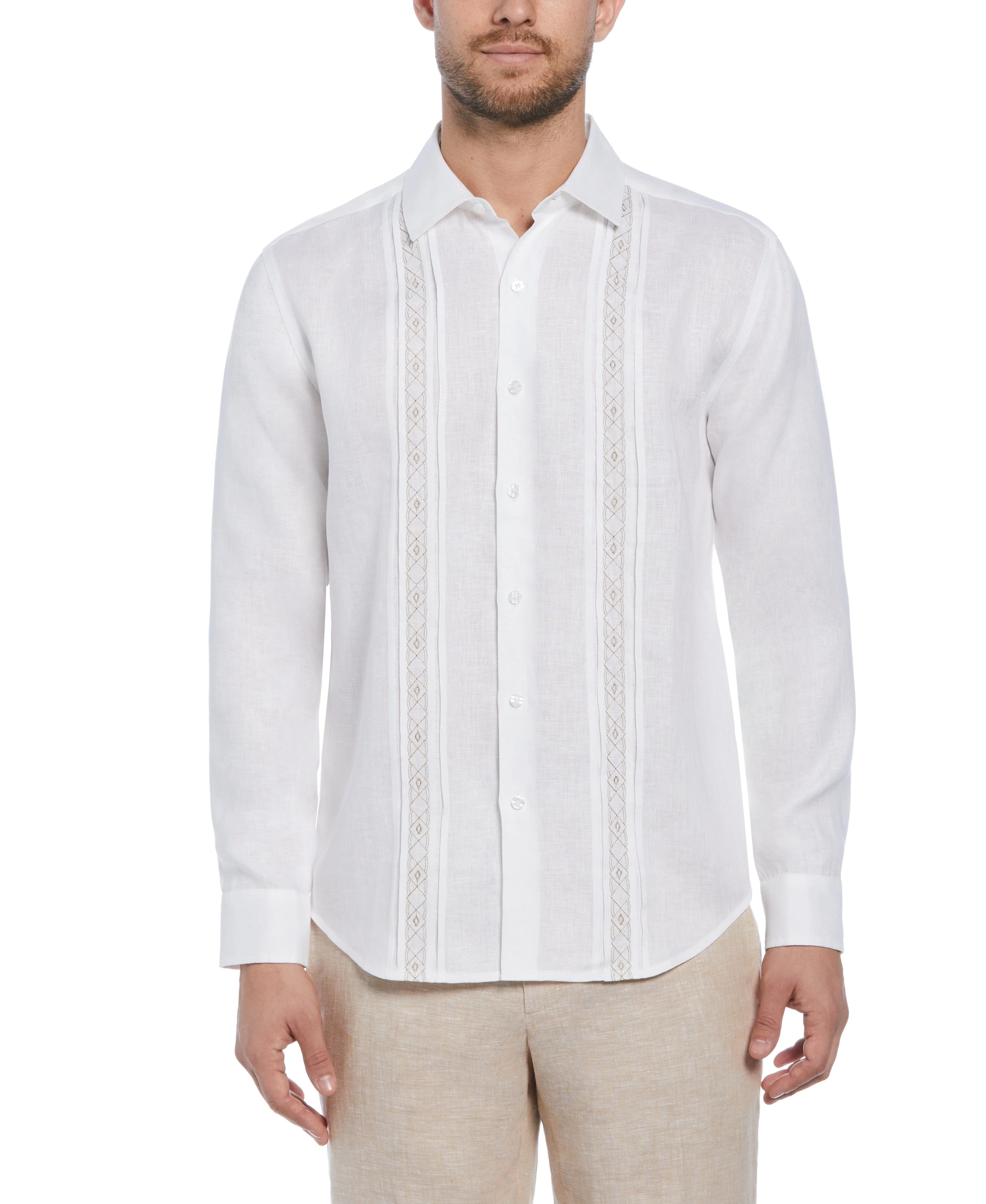 Cross Dye Linen Pintuck Embroidered Panel Shirt - Image 7