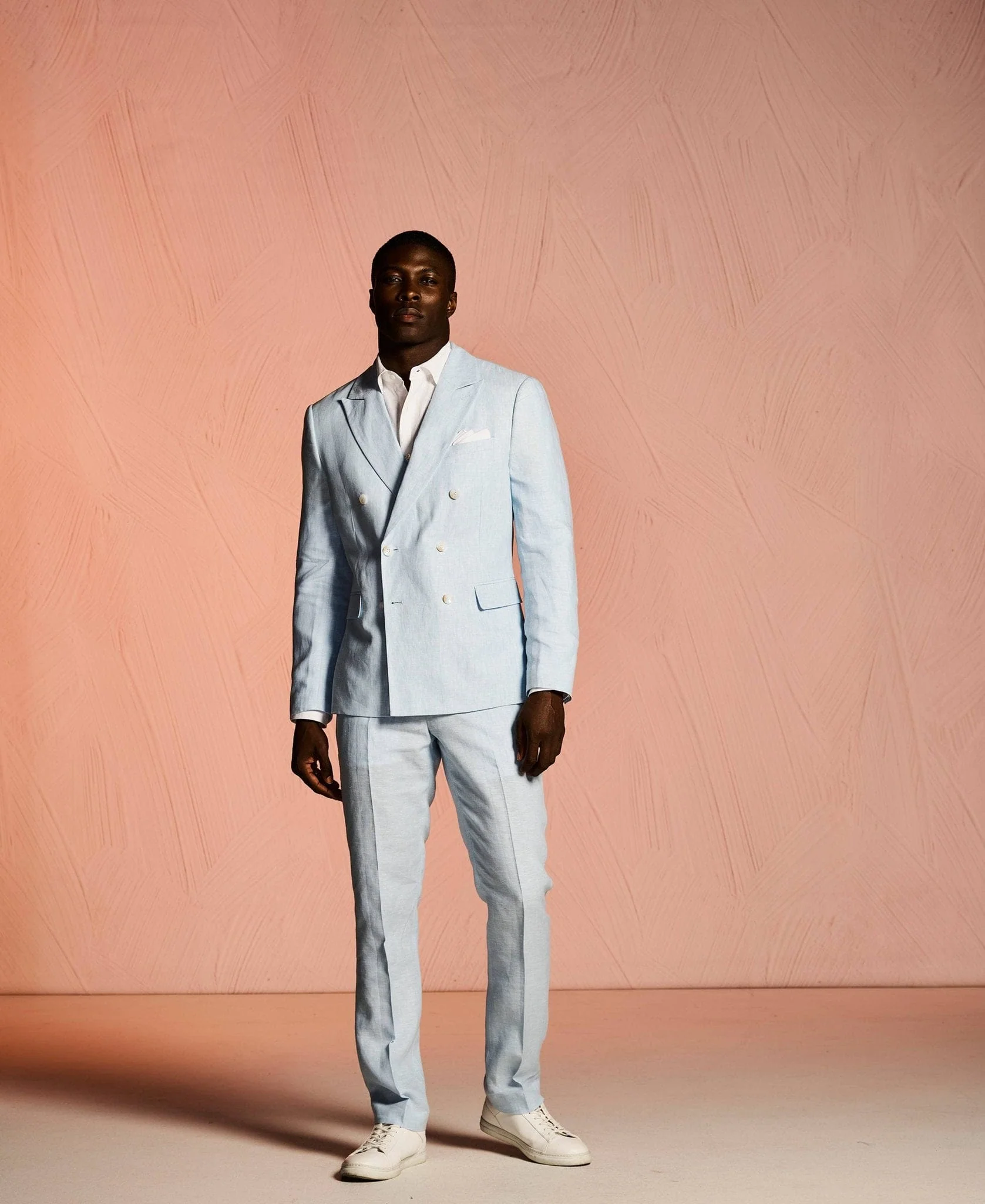 Double Breasted Delave Linen Dream Blue Suit - Image 2
