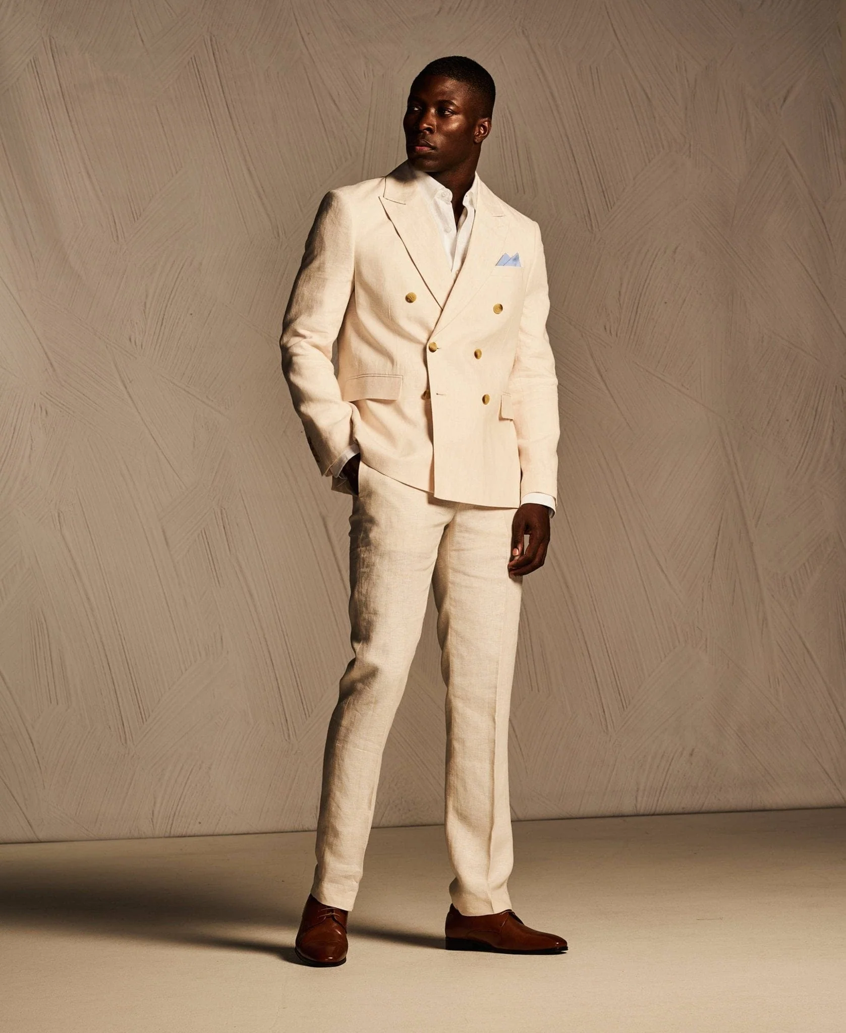 Double Breasted Delave Linen Whitecap Grey Suit - Image 2