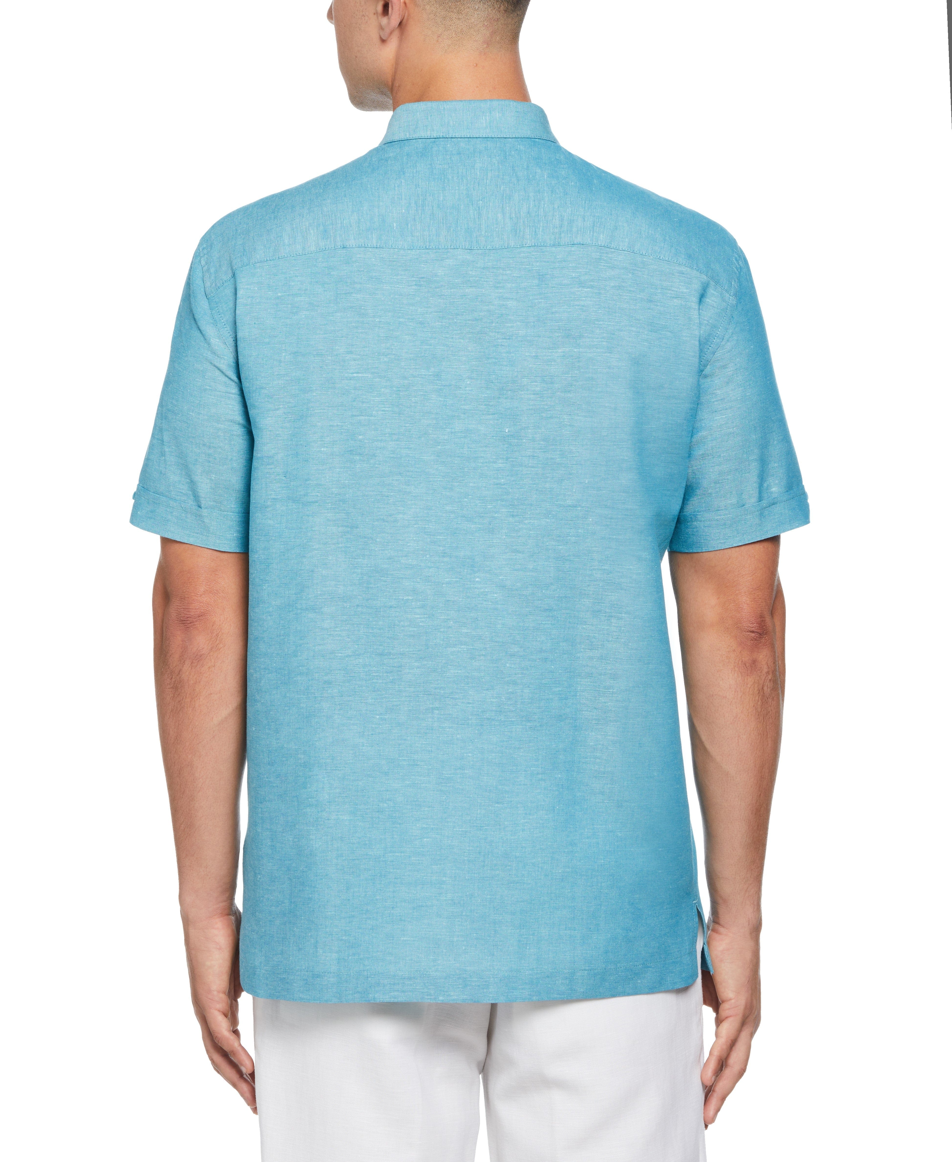 Fashion Four Pocket Linen-Blend Guayabera Shirt - Image 8