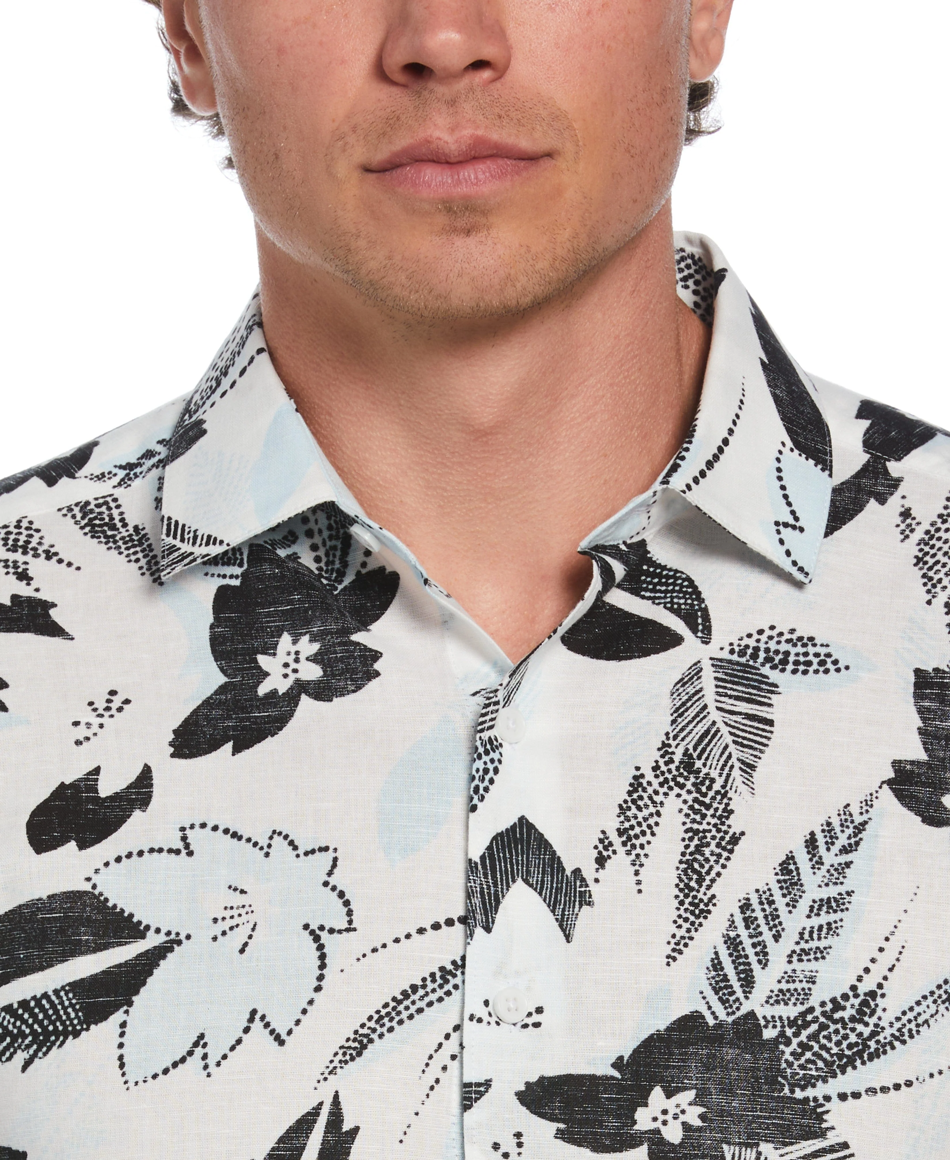 Linen Blend Abstract Floral Print Shirt - Image 4