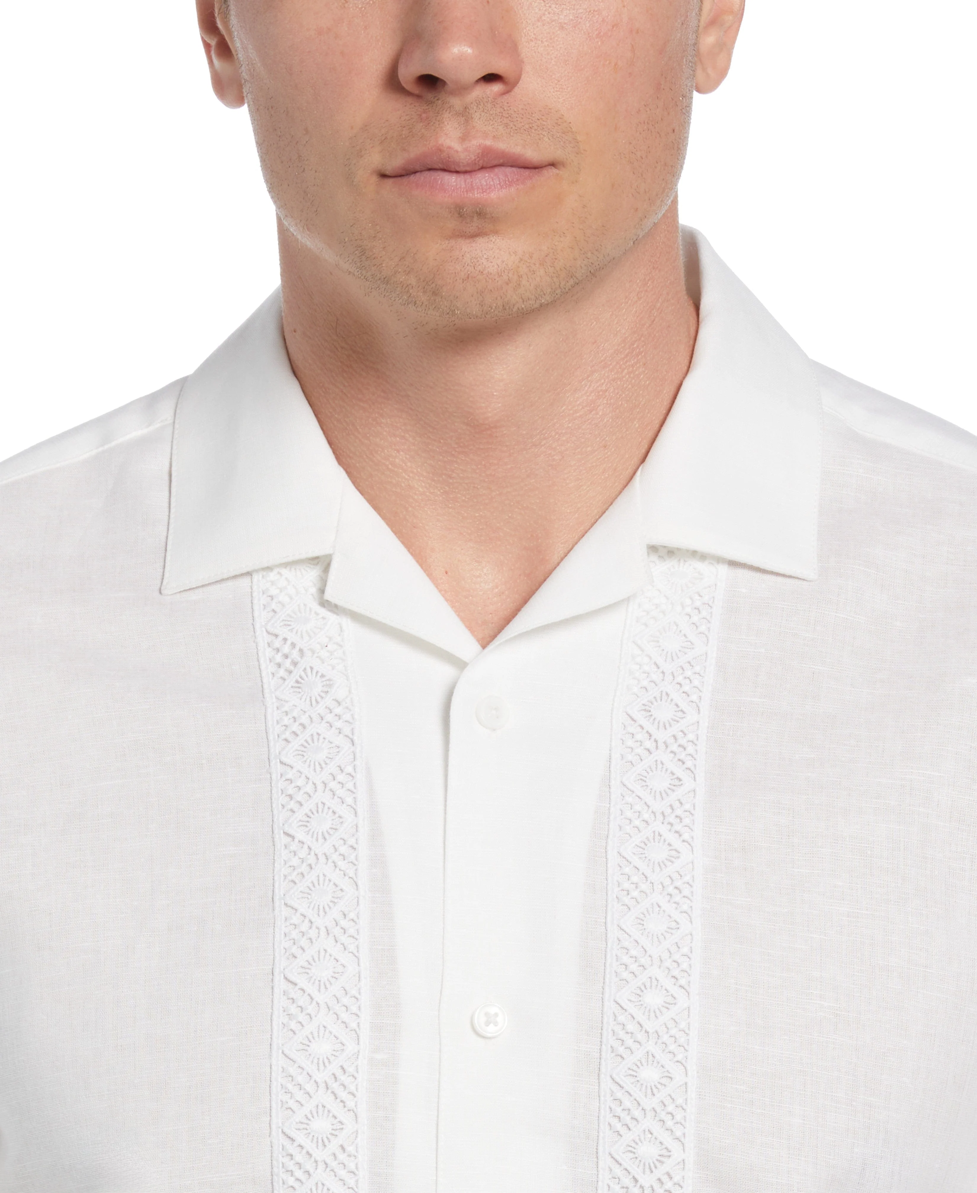 Linen-Blend Applique Panel Guayabera Shirt - Image 4