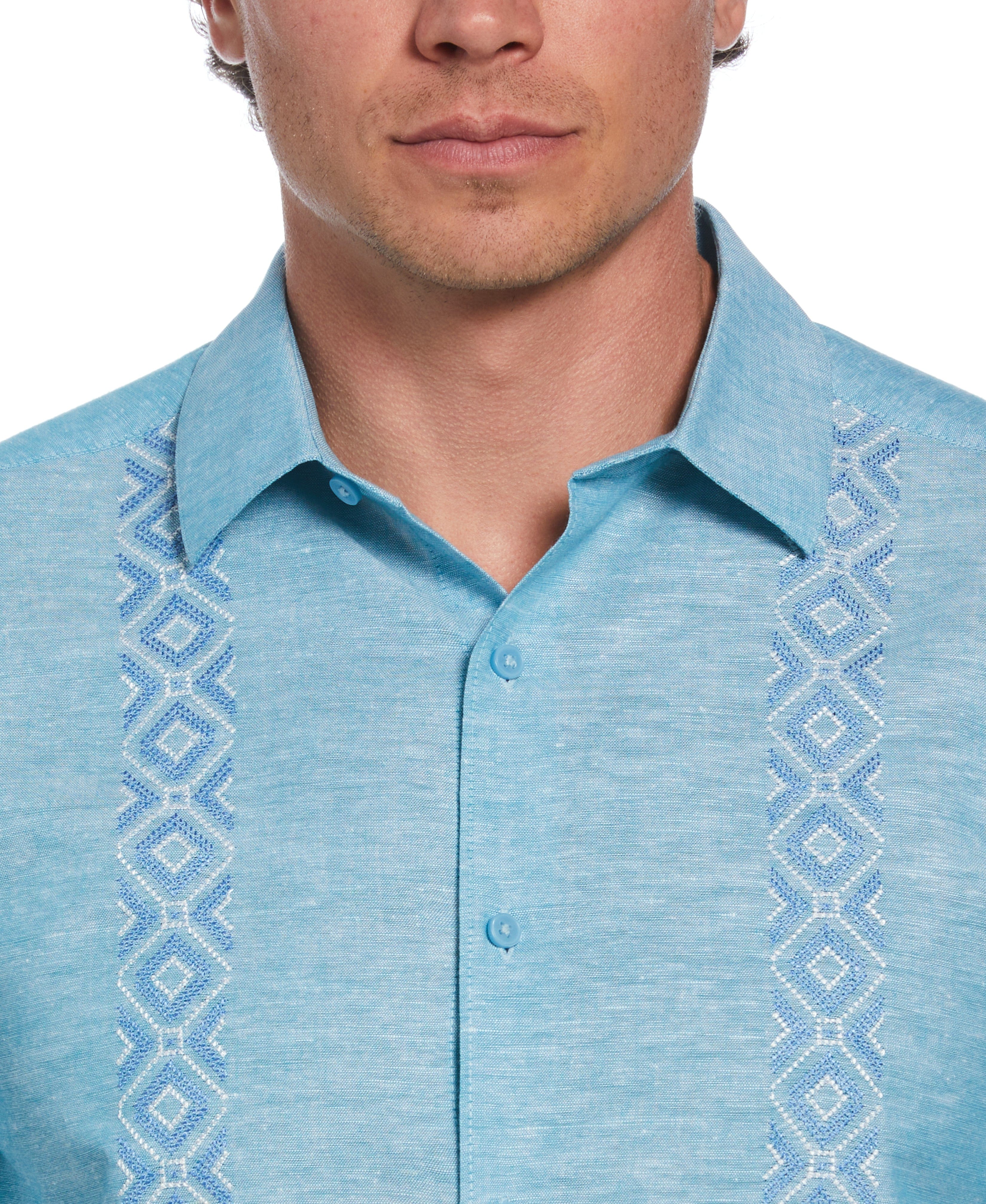 Linen Blend Argyle Embroidered Chambray Shirt - Image 4