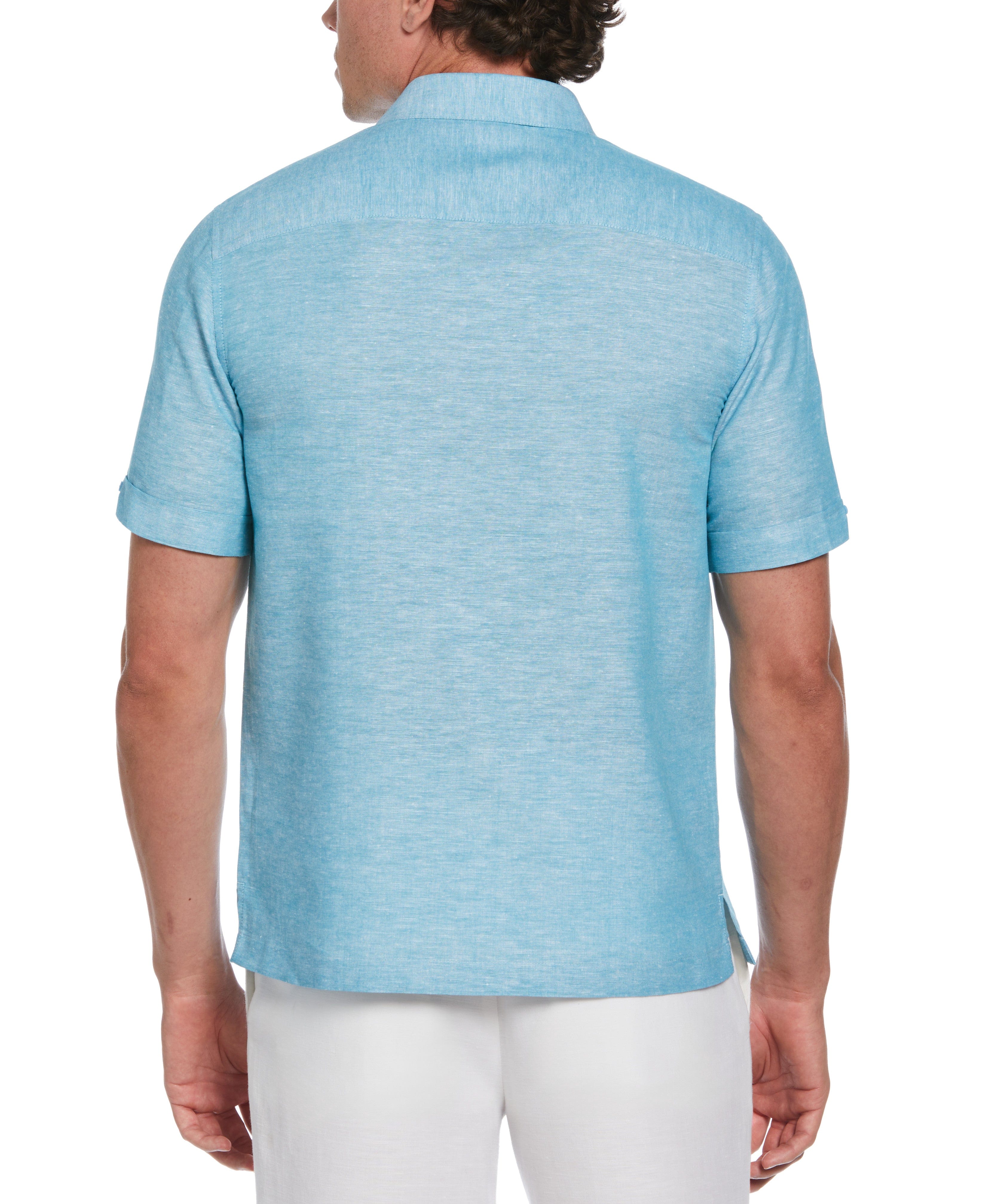 Big & Tall Linen Blend Argyle Embroidered Chambray Shirt - Image 2