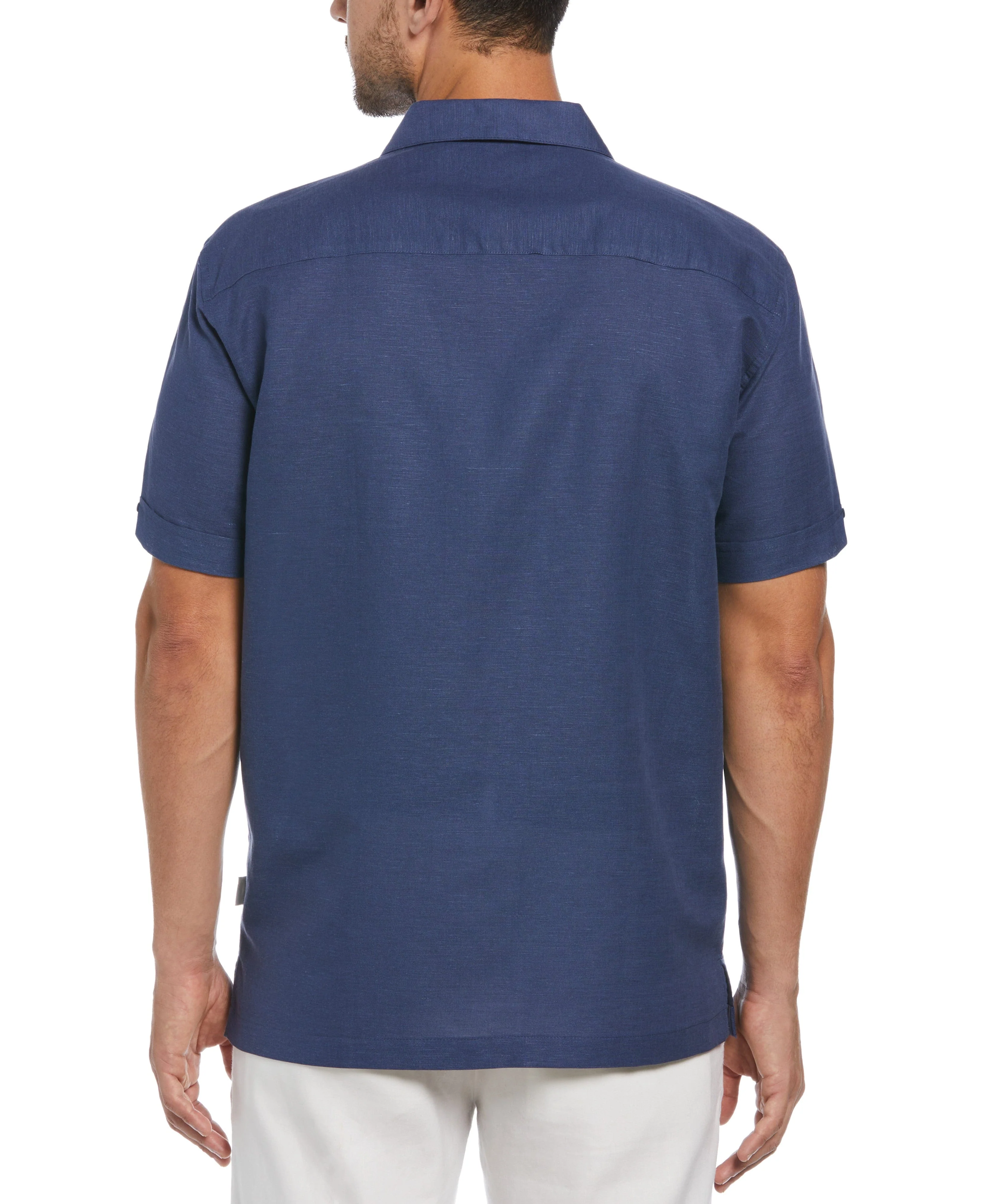 Linen Blend Asymmetrical Tropical Print Cuban Collar Shirt - Image 2