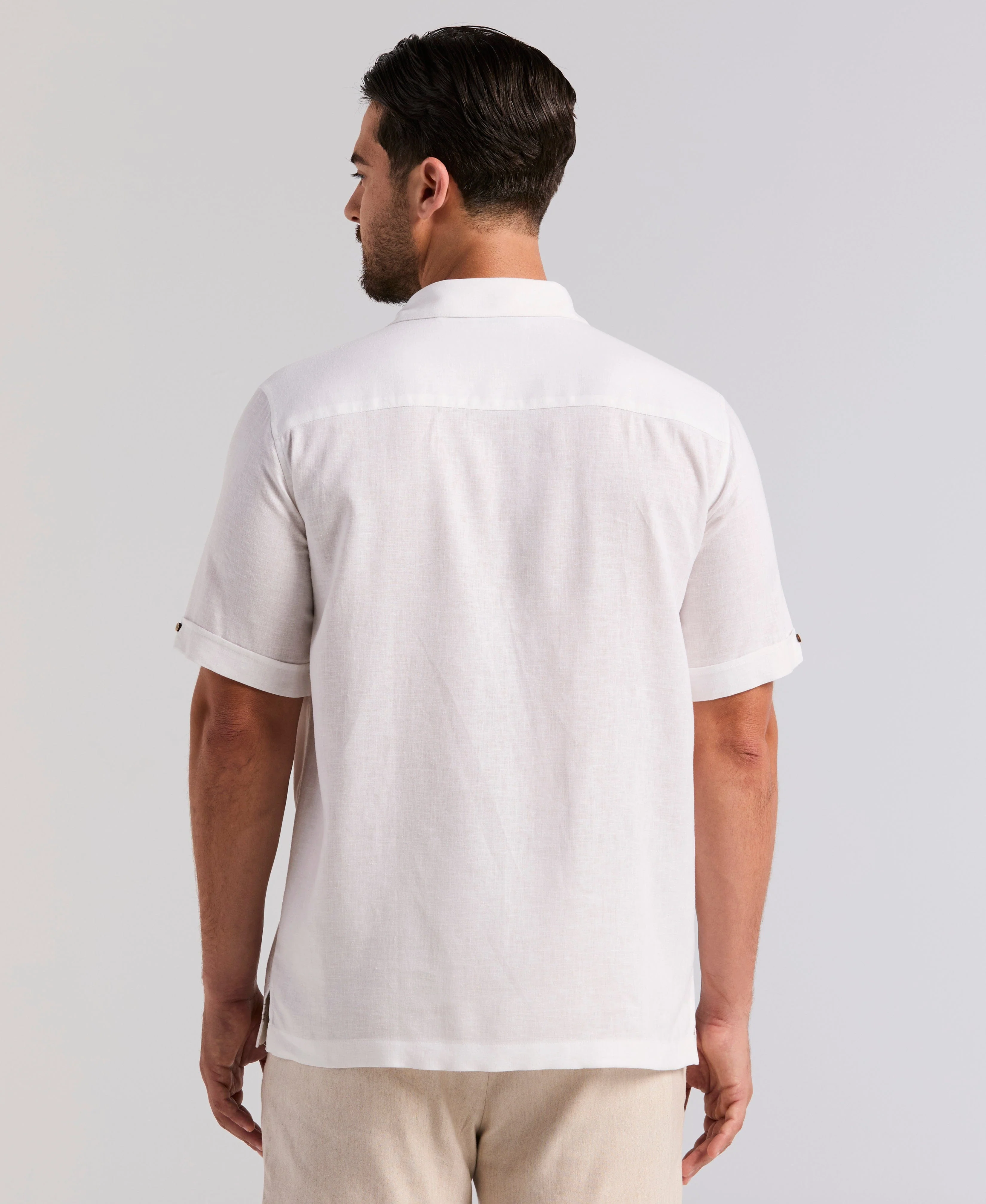Linen Blend Border Palm Embroidered Shirt - Image 3