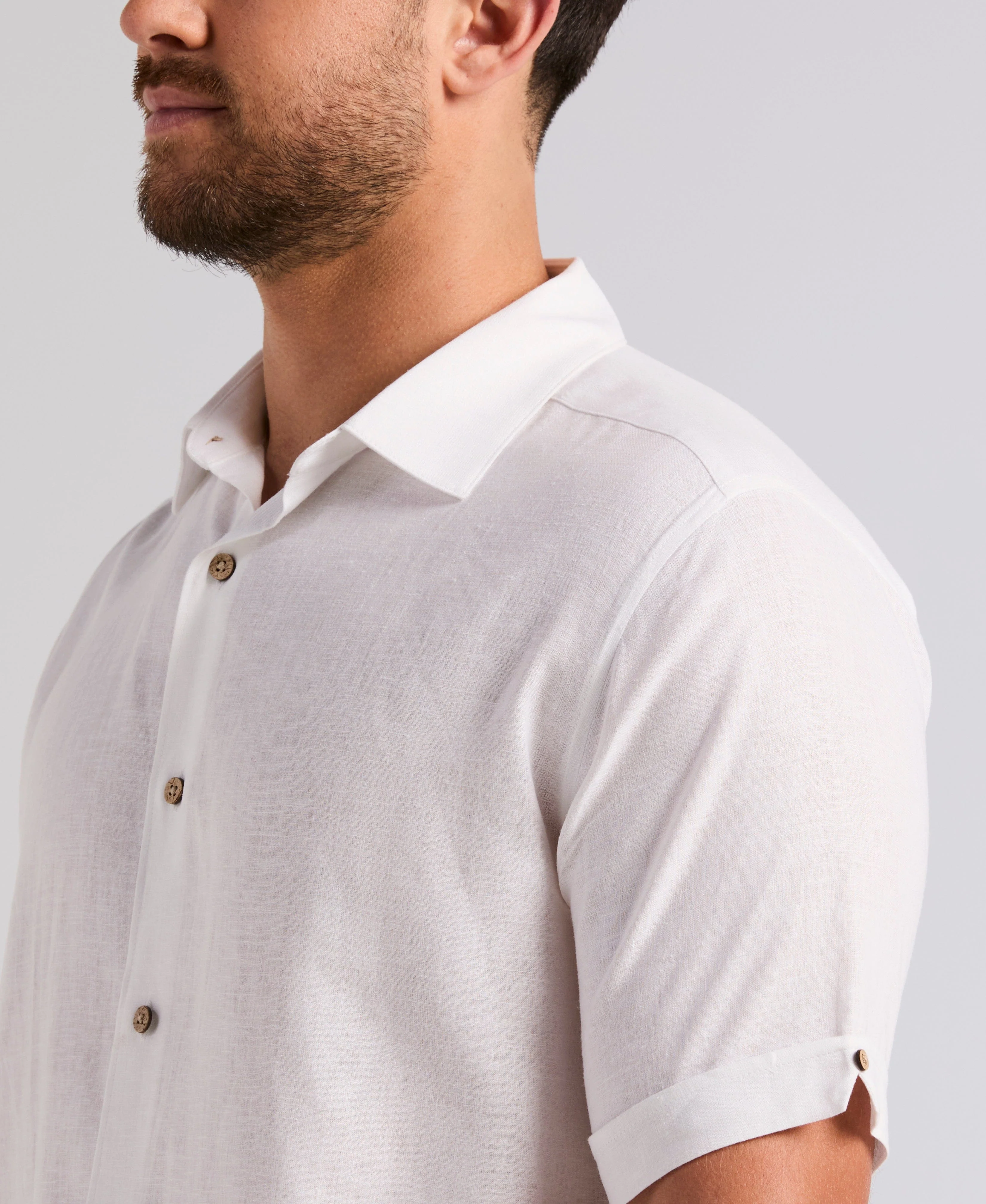 Linen Blend Border Palm Embroidered Shirt - Image 5