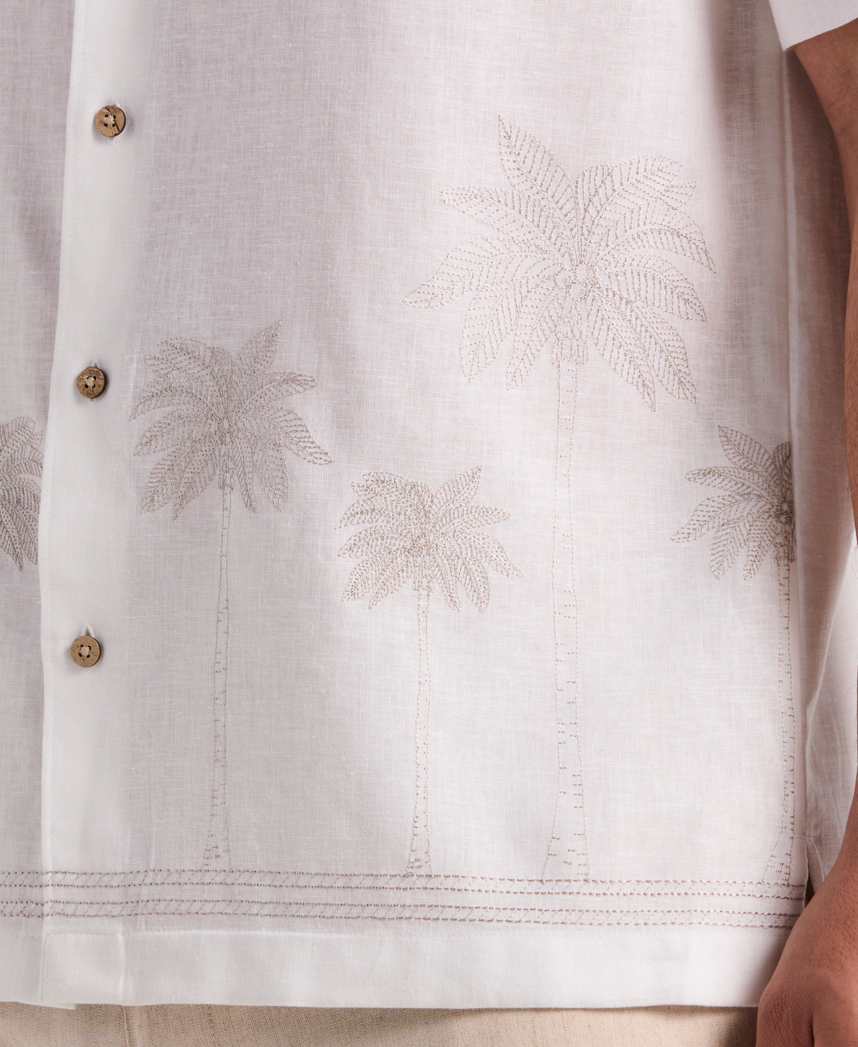 Linen Blend Border Palm Embroidered Shirt - Image 7
