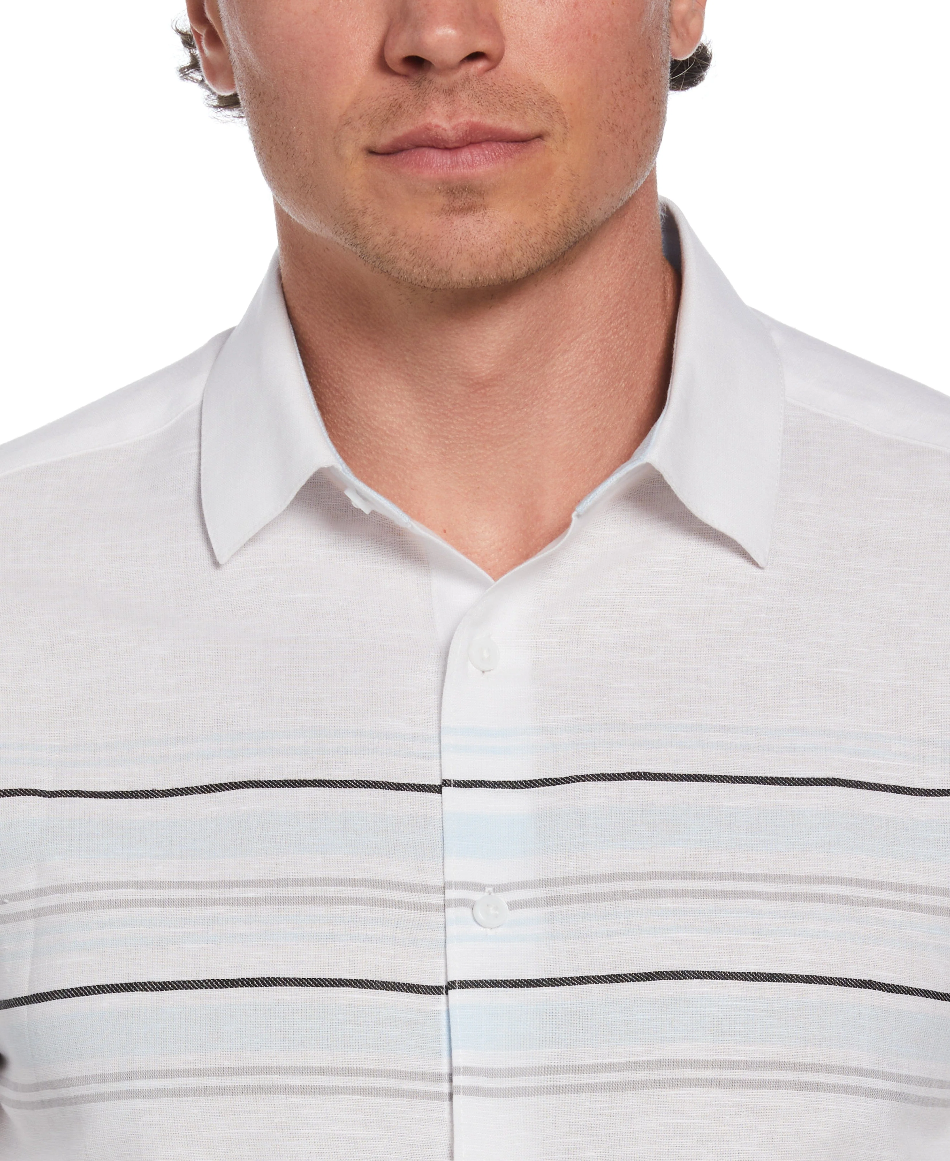 Linen Blend Chest Stripe Print Shirt - Image 3