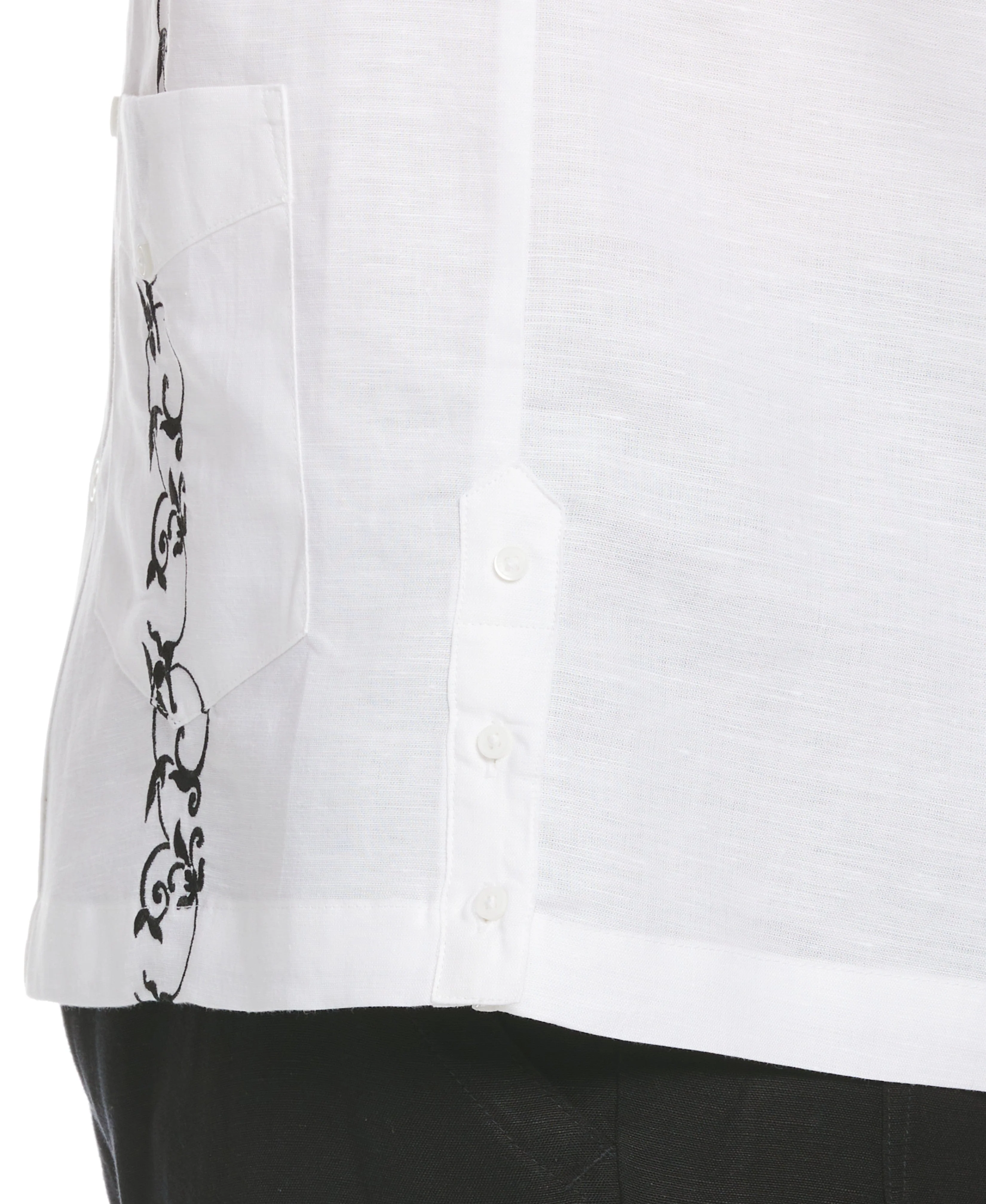 Linen Blend Contrast Embroidery Guayabera Shirt - Image 4
