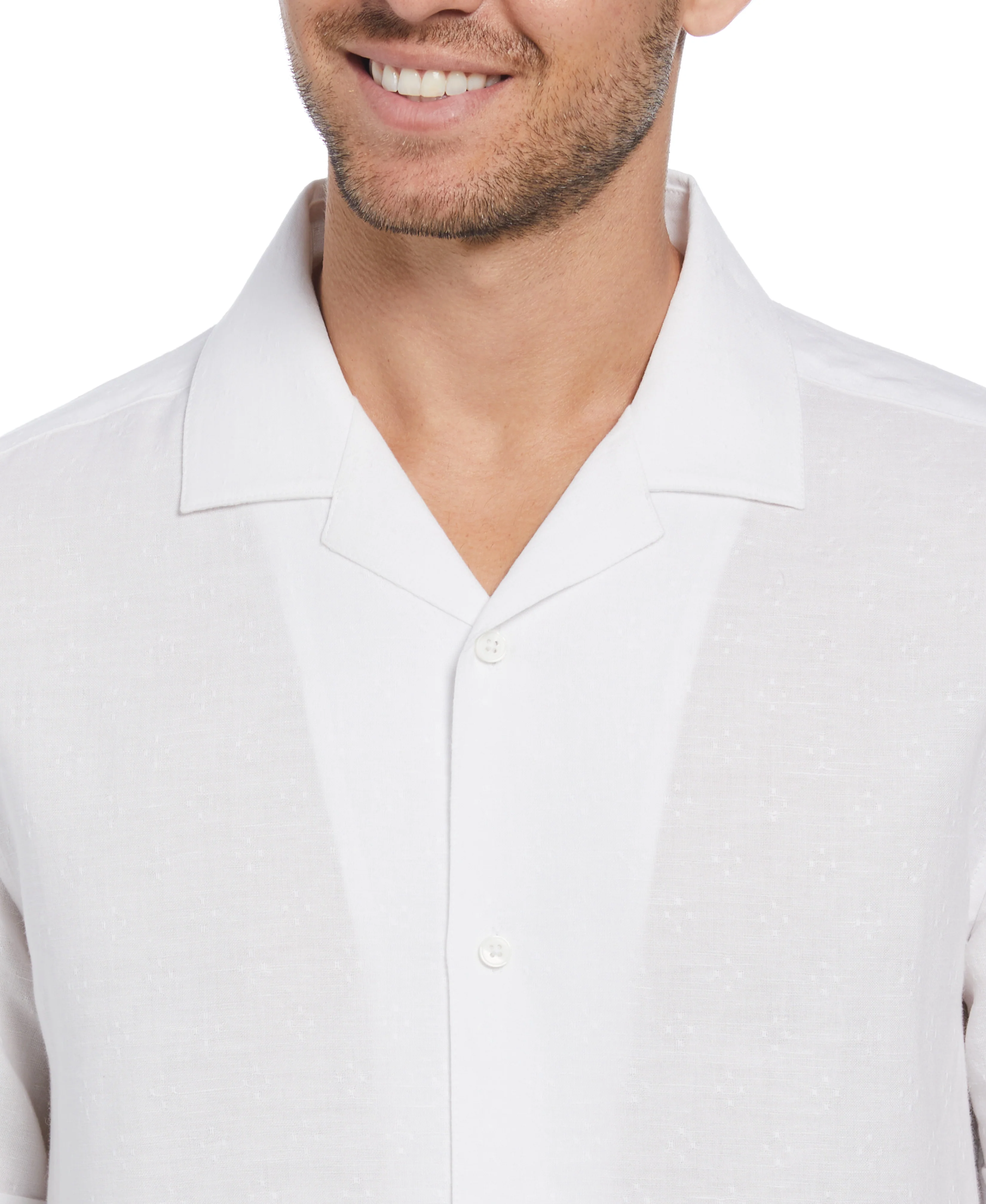 Linen Blend Dobby Camp Collar Shirt - Image 4