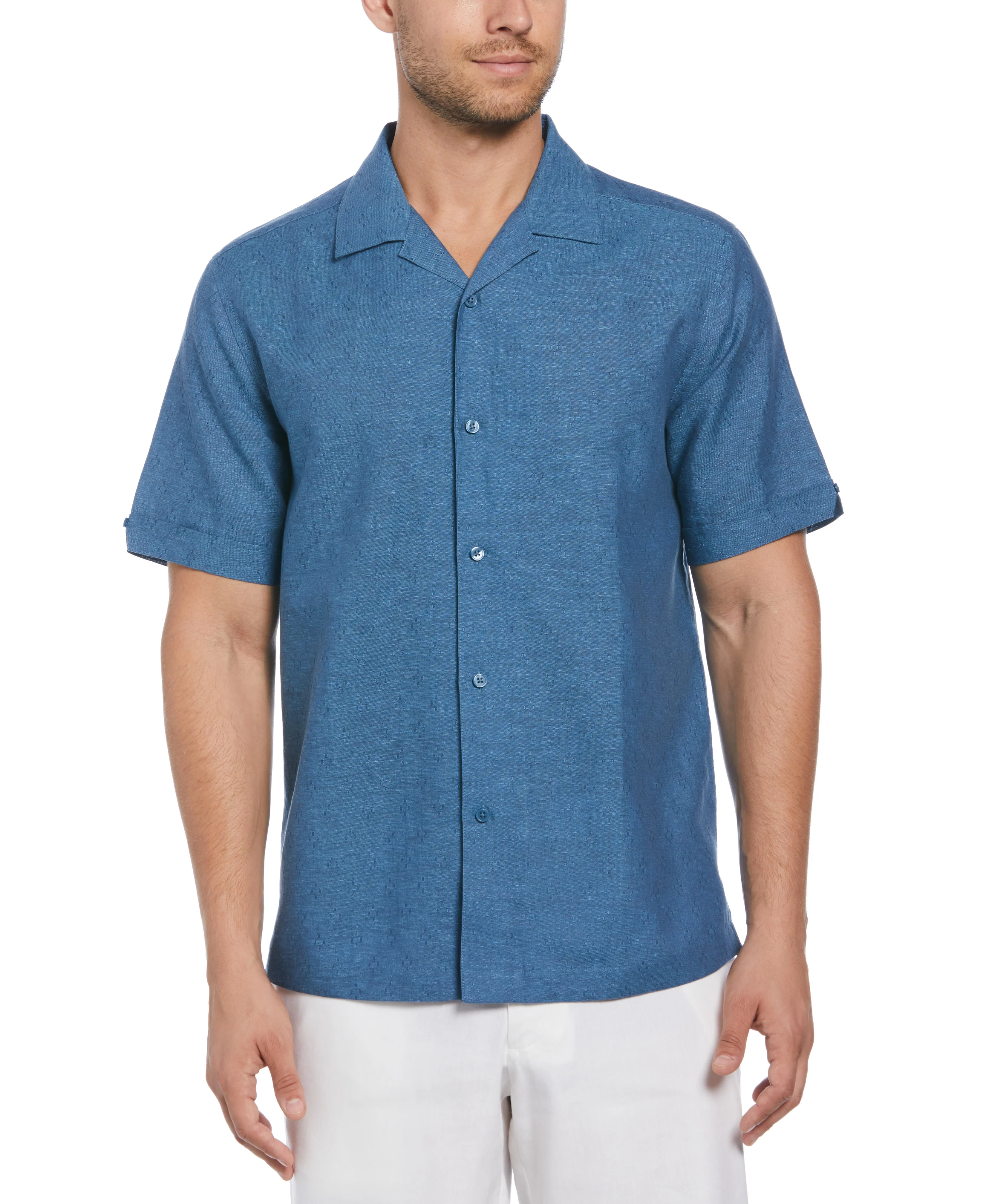 Linen Blend Dobby Camp Collar Shirt - Image 6