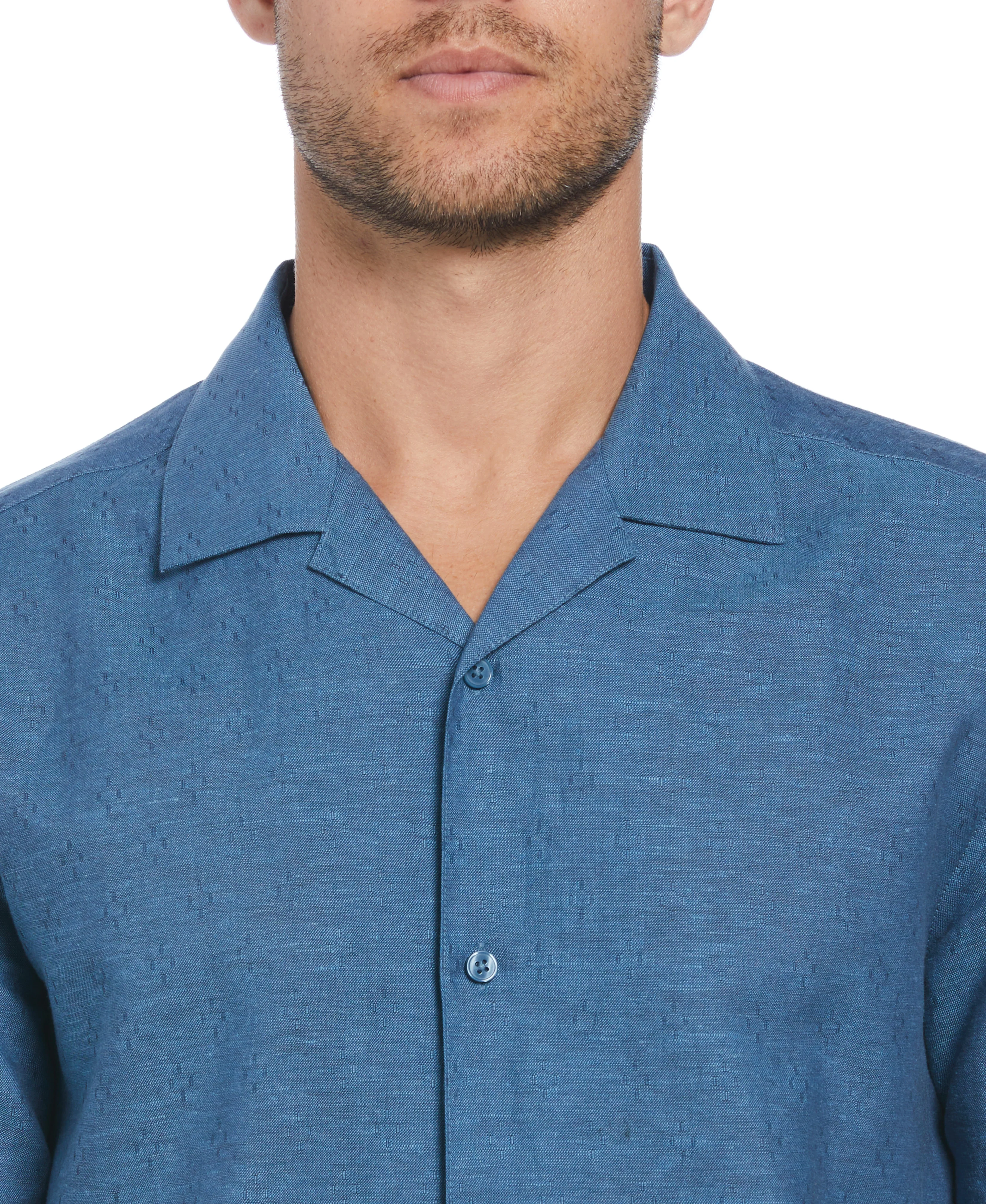 Linen Blend Dobby Camp Collar Shirt - Image 9