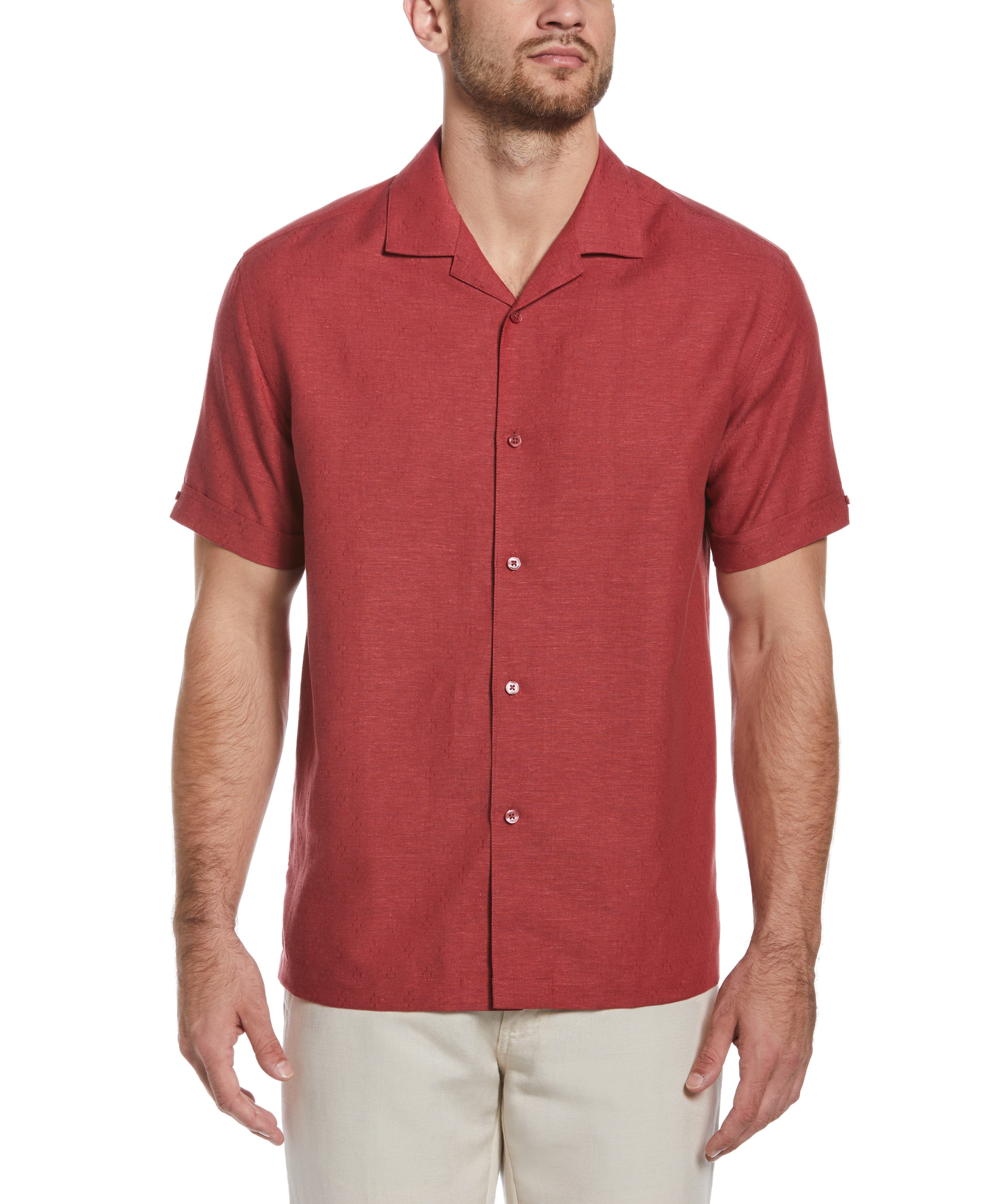 Big & Tall Linen Blend Dobby Camp Collar Shirt - Image 6