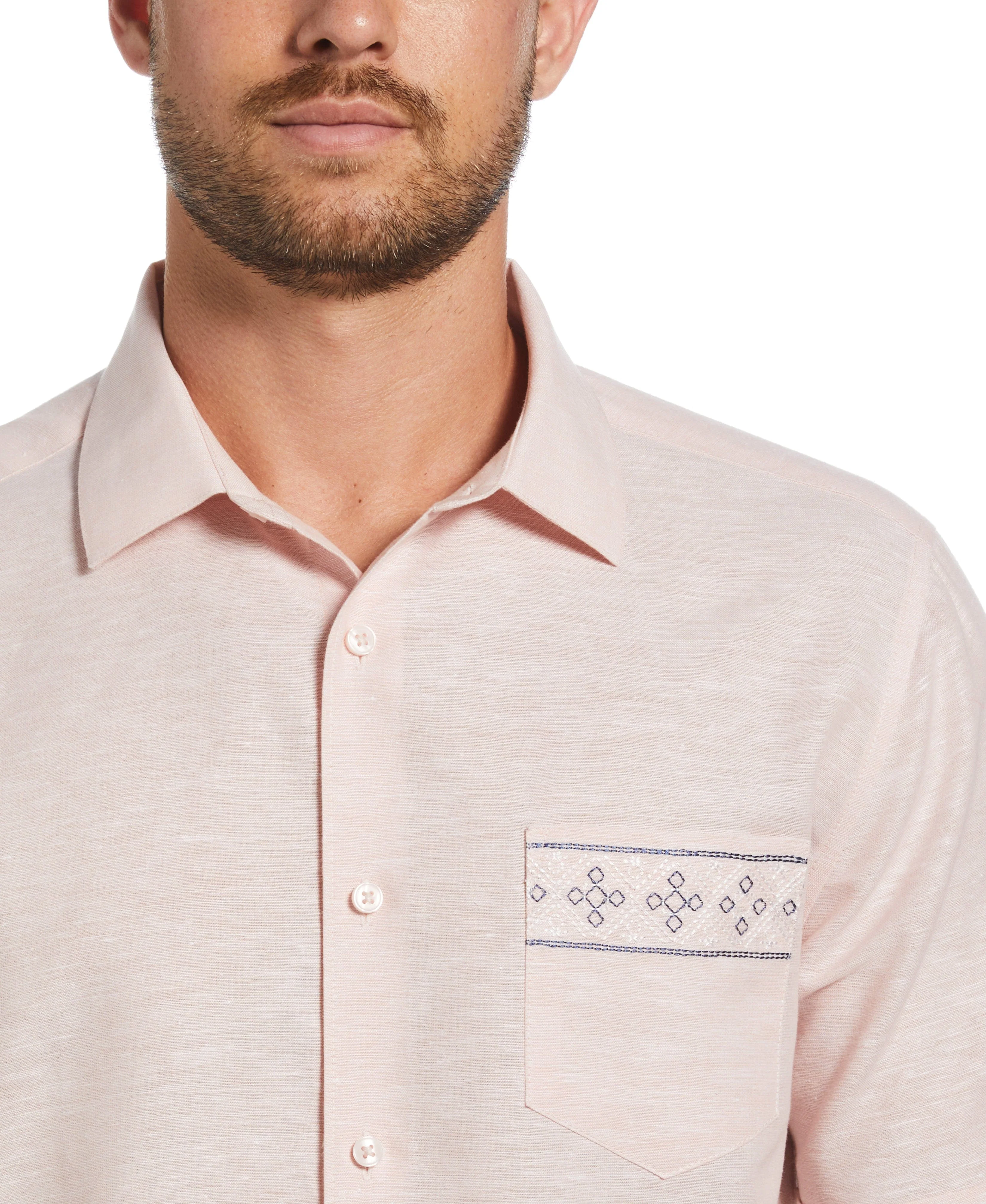 Linen Blend Embroidered Border Shirt - Image 4