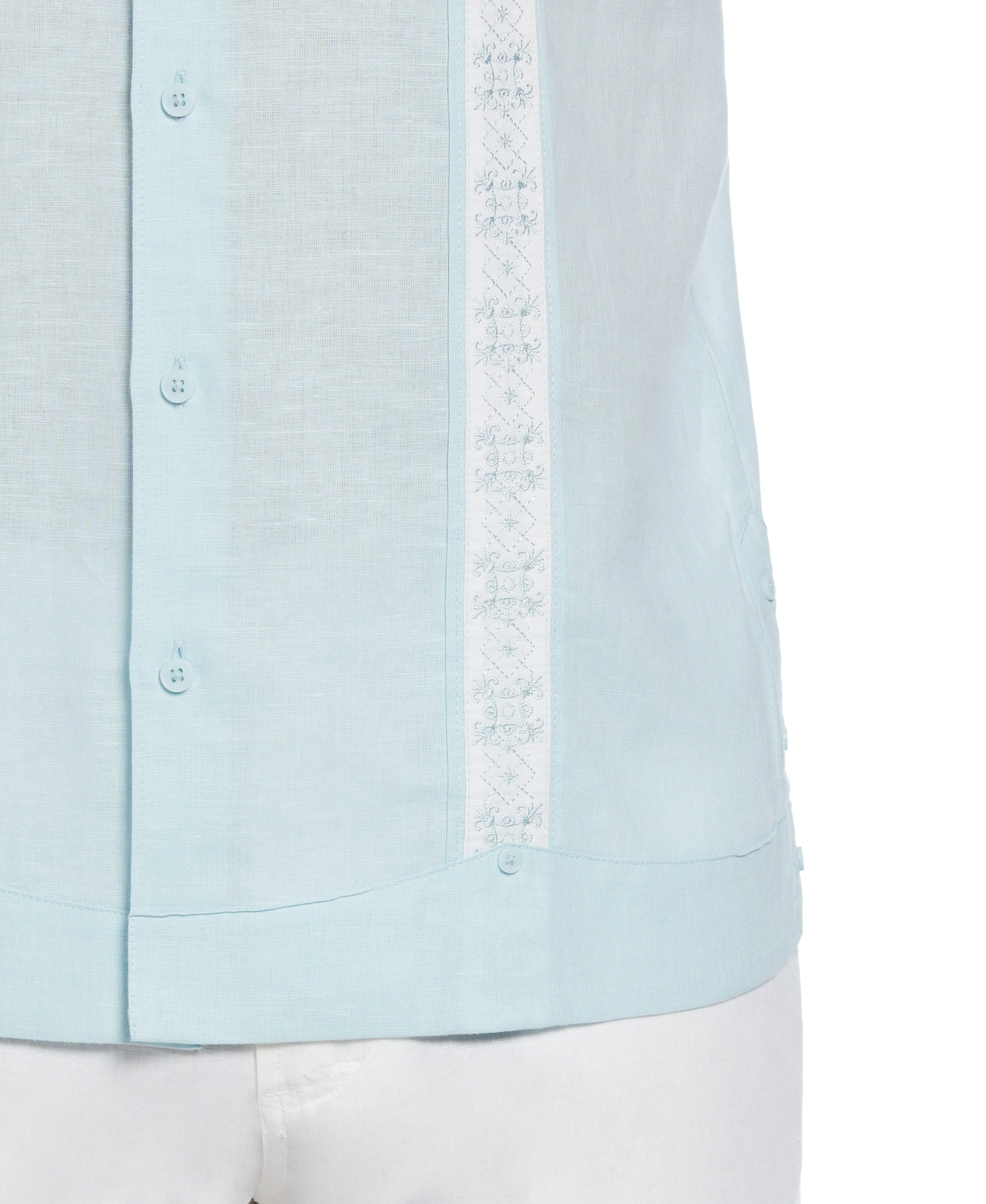Linen Blend Embroidered Panel Guayabera Shirt - Image 3