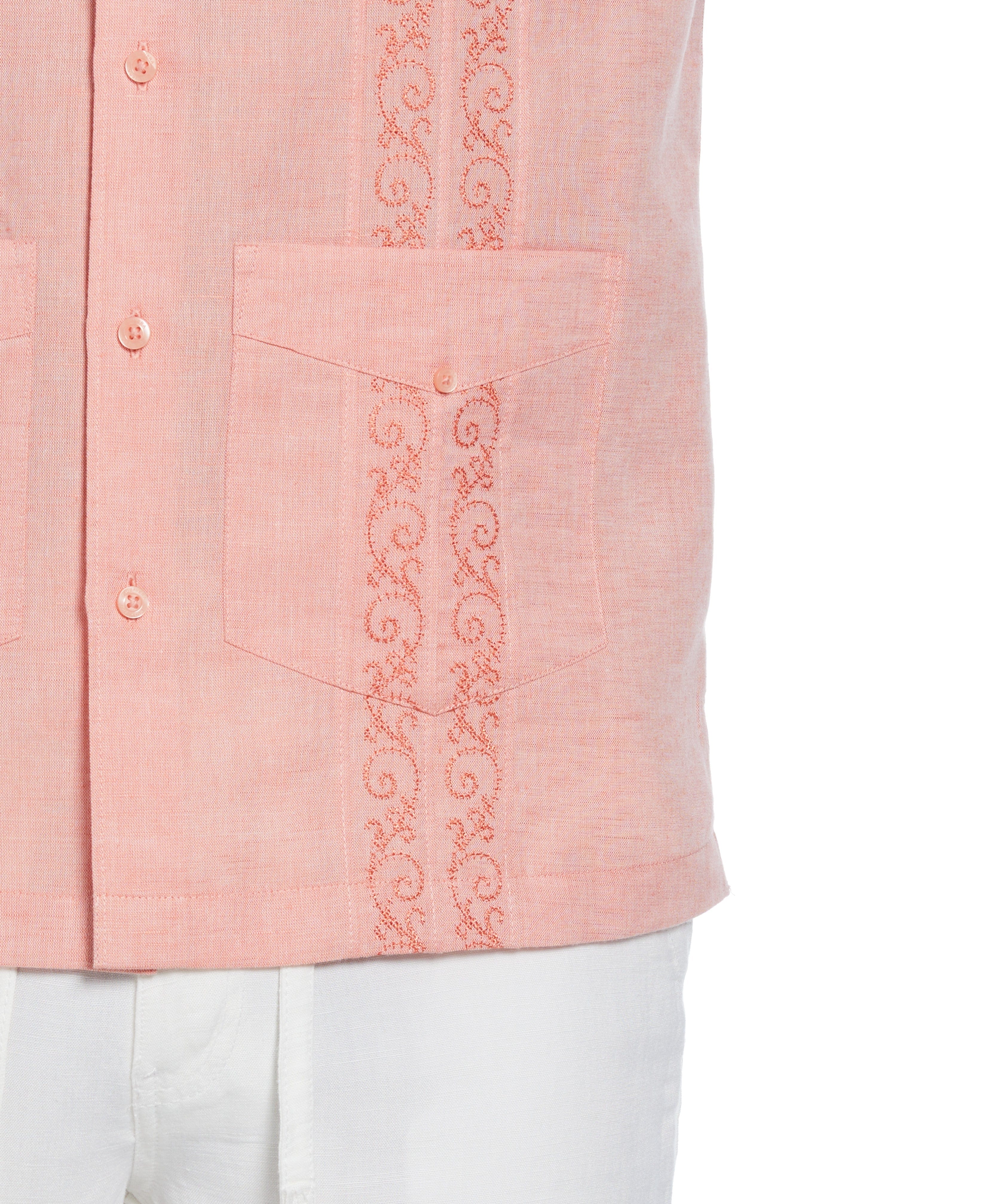 Linen Blend Embroidered Panel Guayabera Shirt - Image 4