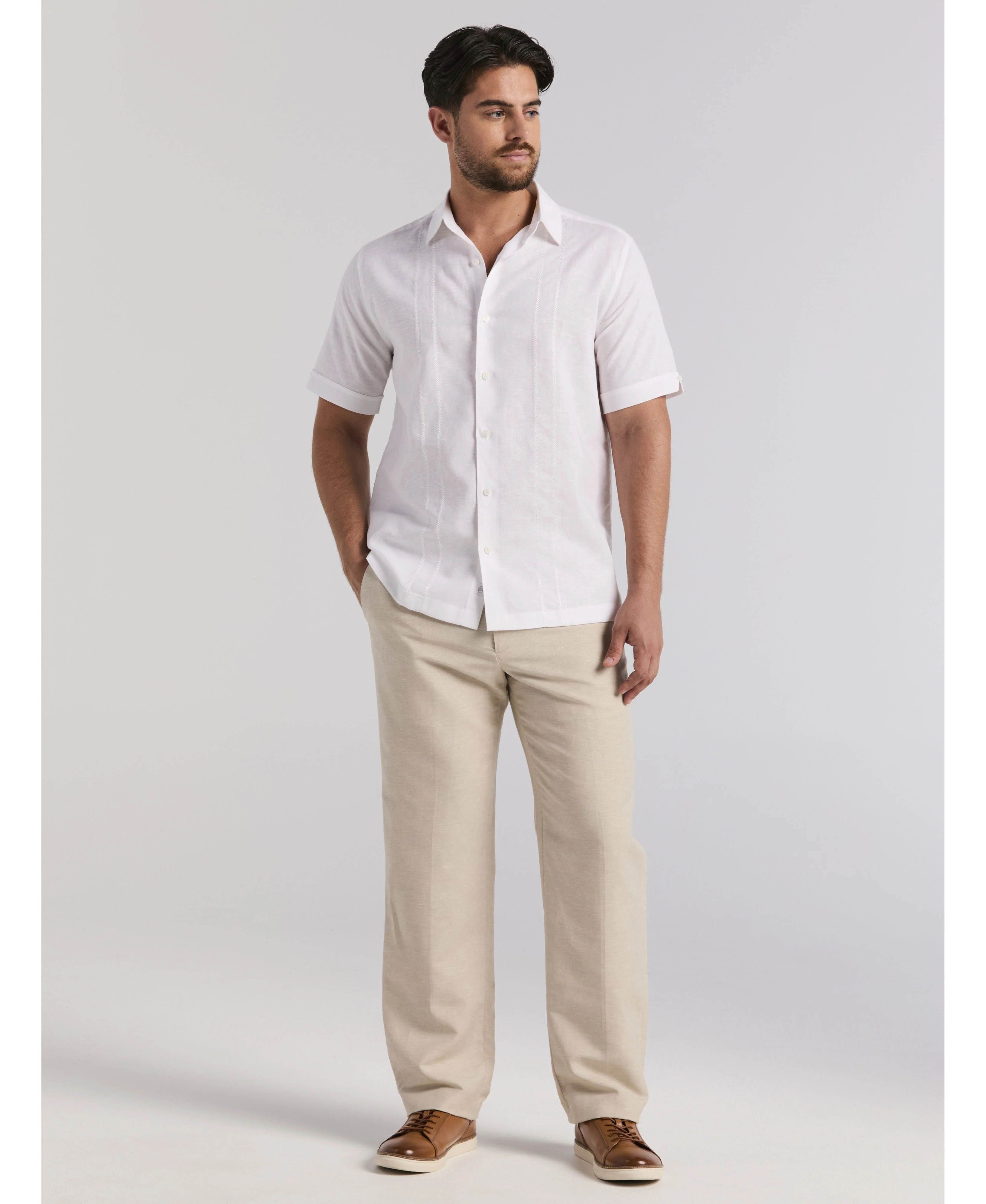 Linen Blend Embroidered Panel Shirt - Image 10