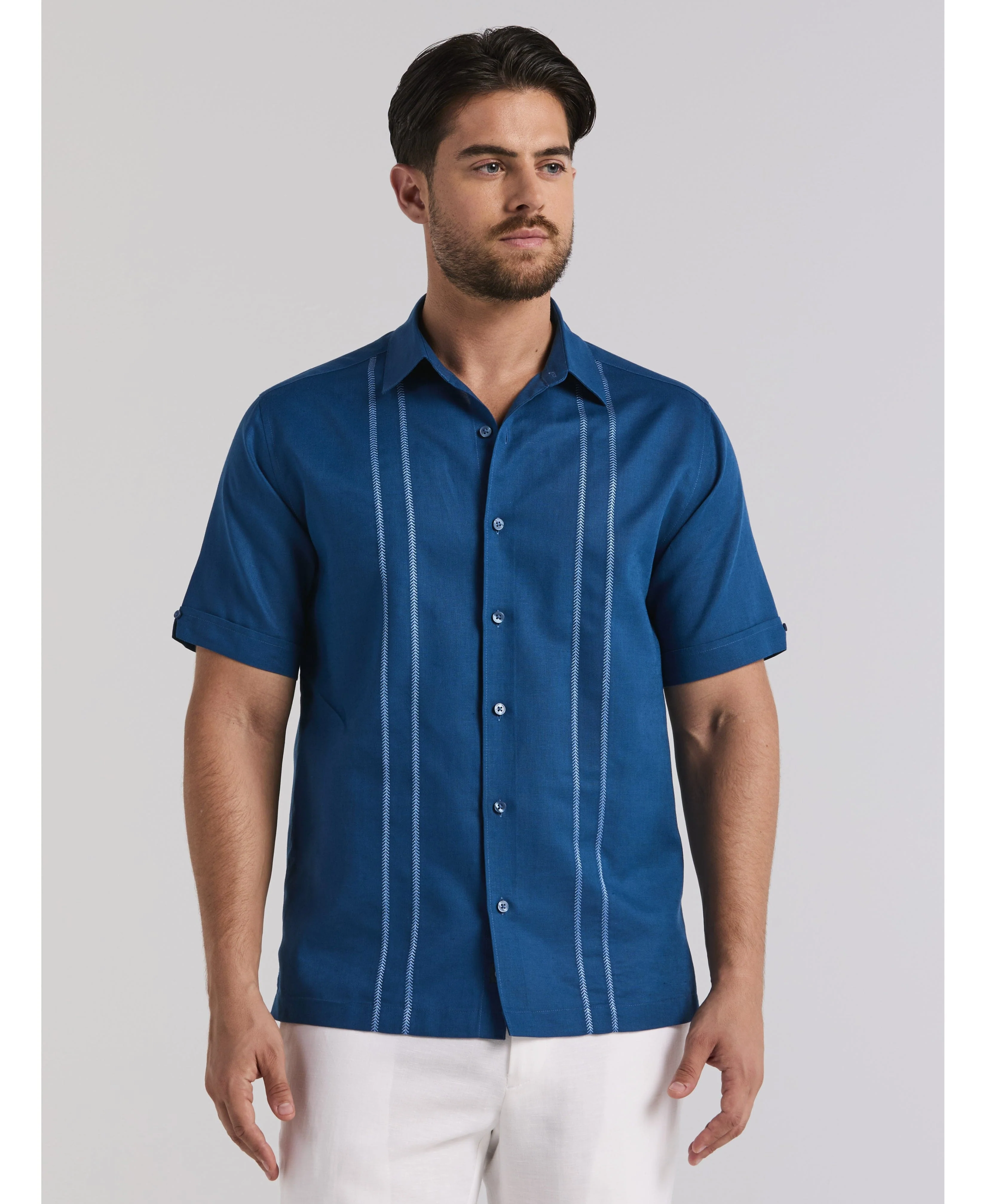 Linen Blend Embroidered Panel Shirt - Image 13