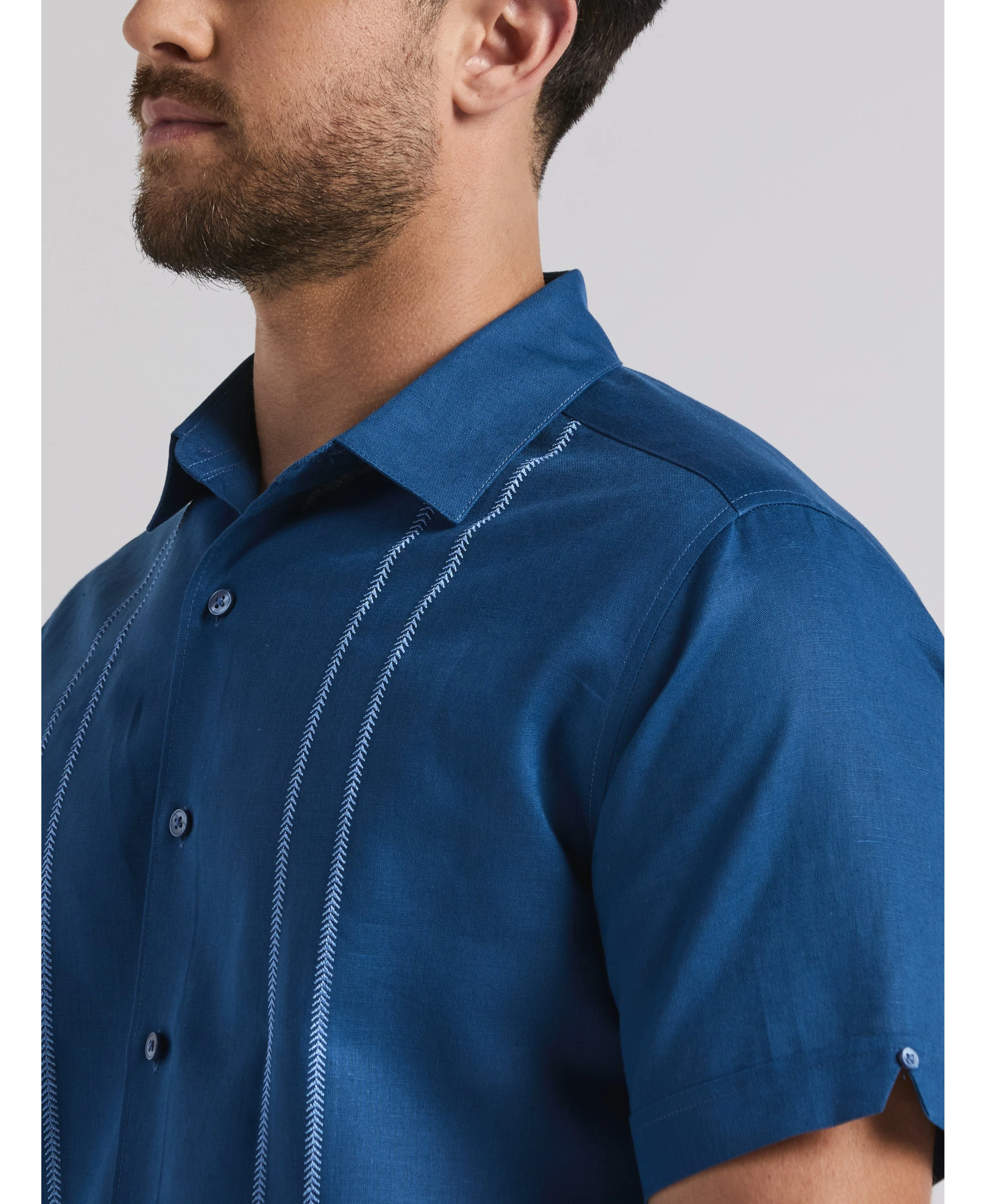 Linen Blend Embroidered Panel Shirt - Image 15