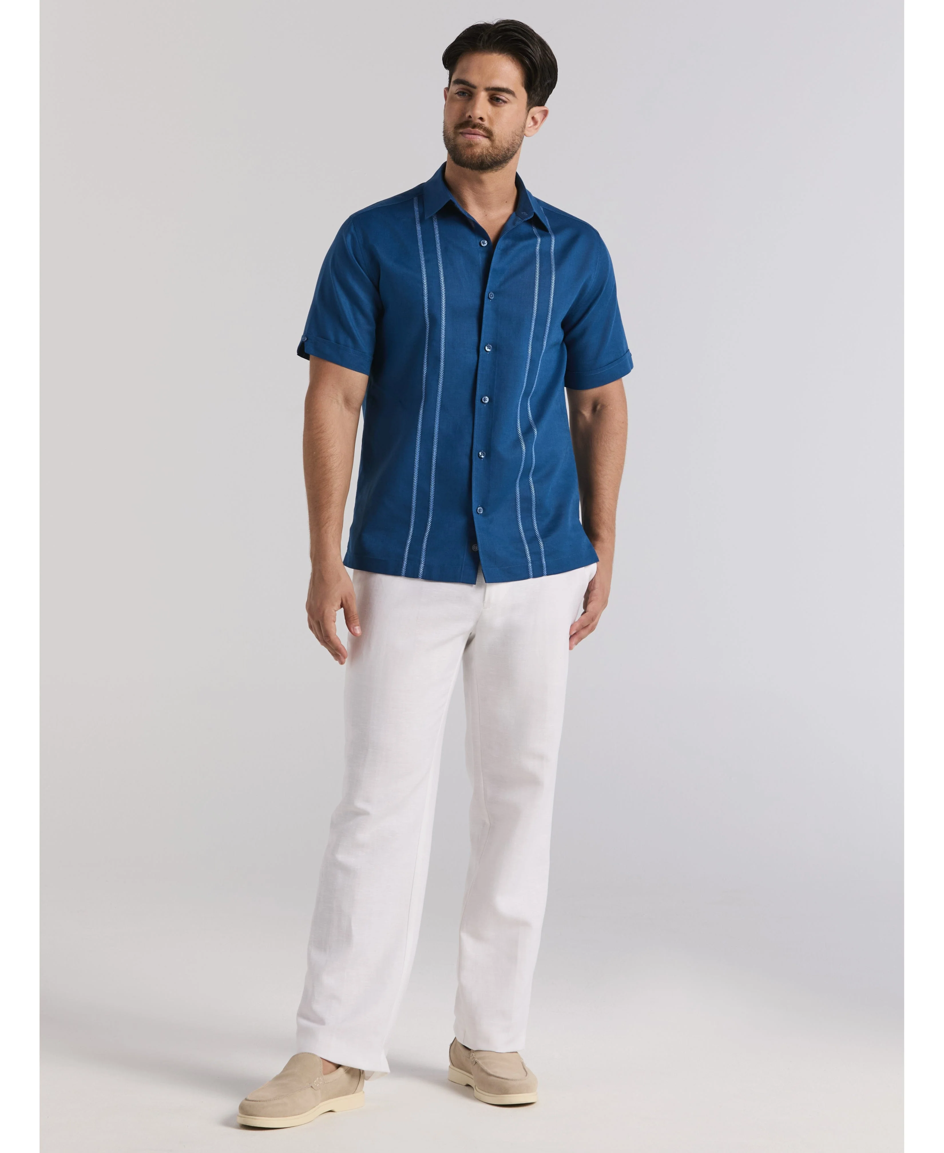 Linen Blend Embroidered Panel Shirt - Image 16