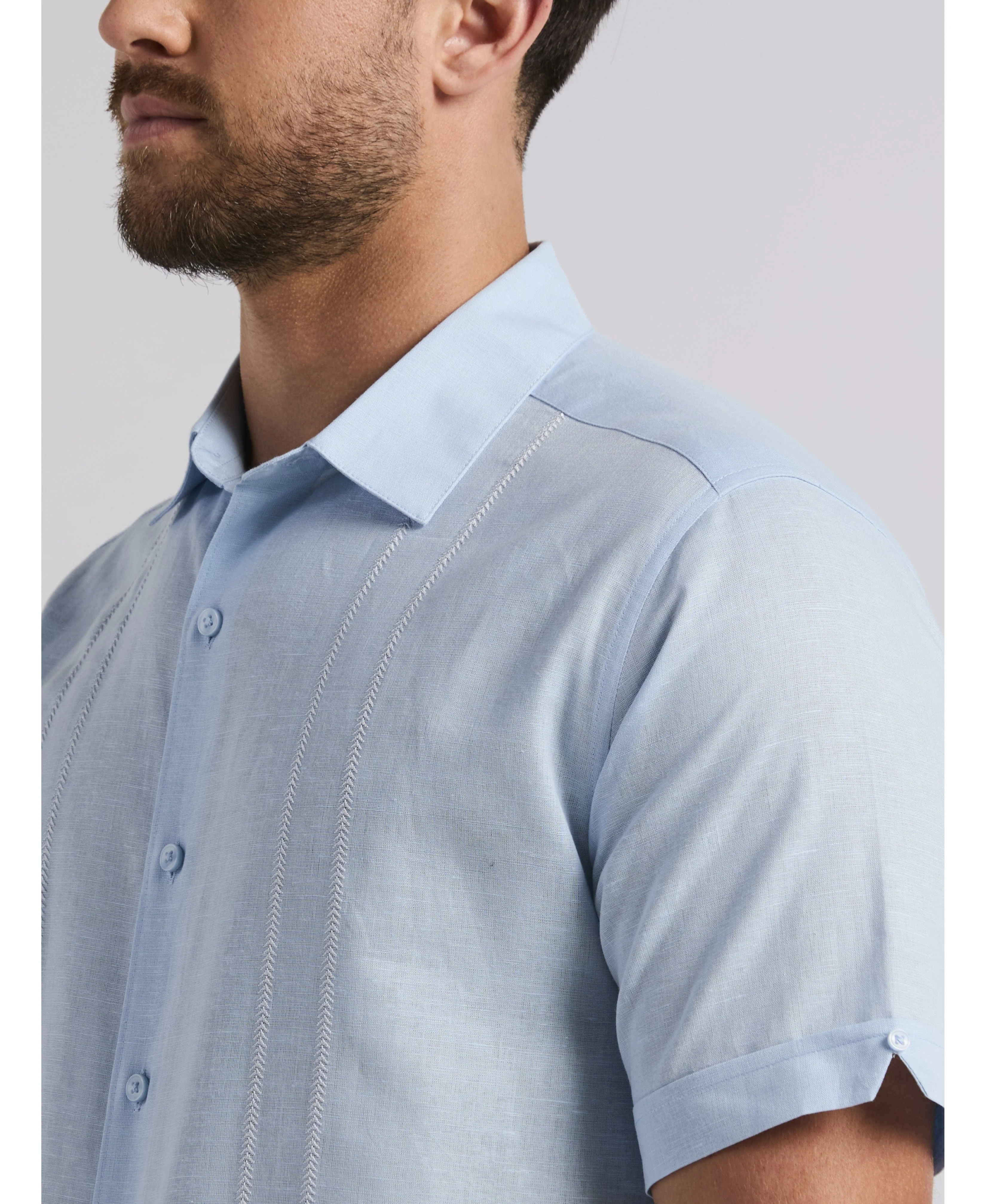 Linen Blend Embroidered Panel Shirt - Image 3