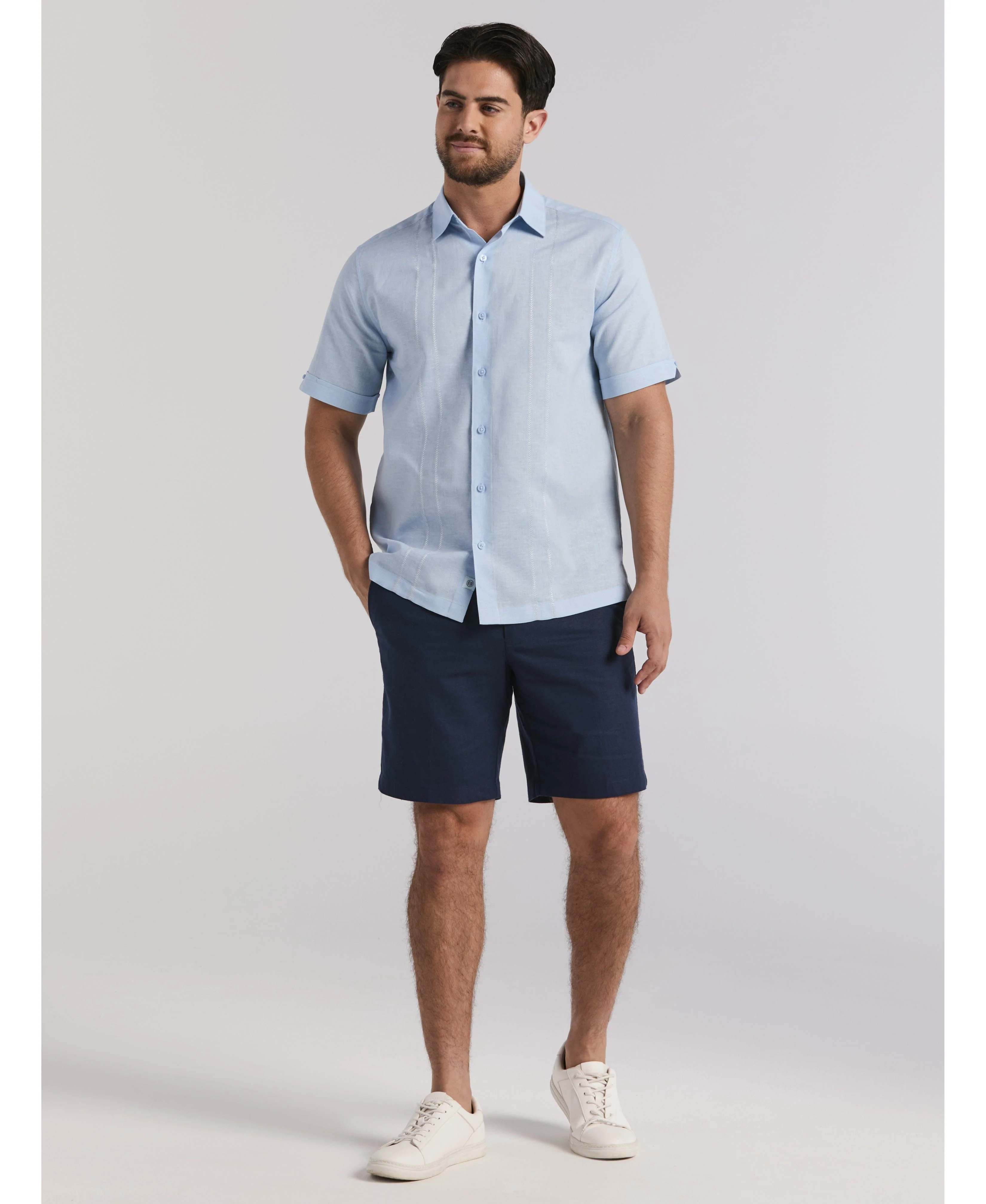 Linen Blend Embroidered Panel Shirt - Image 4