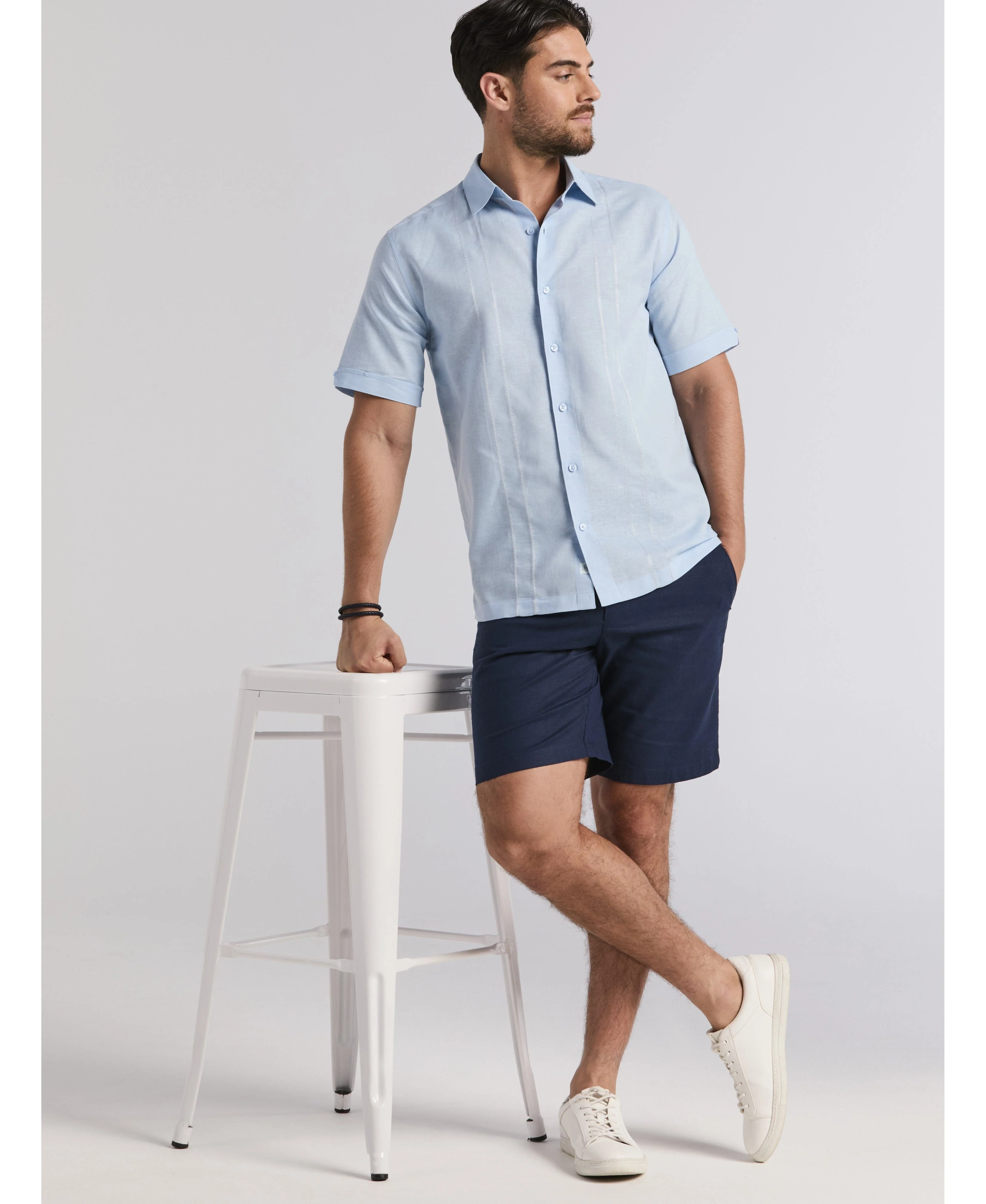 Linen Blend Embroidered Panel Shirt - Image 6