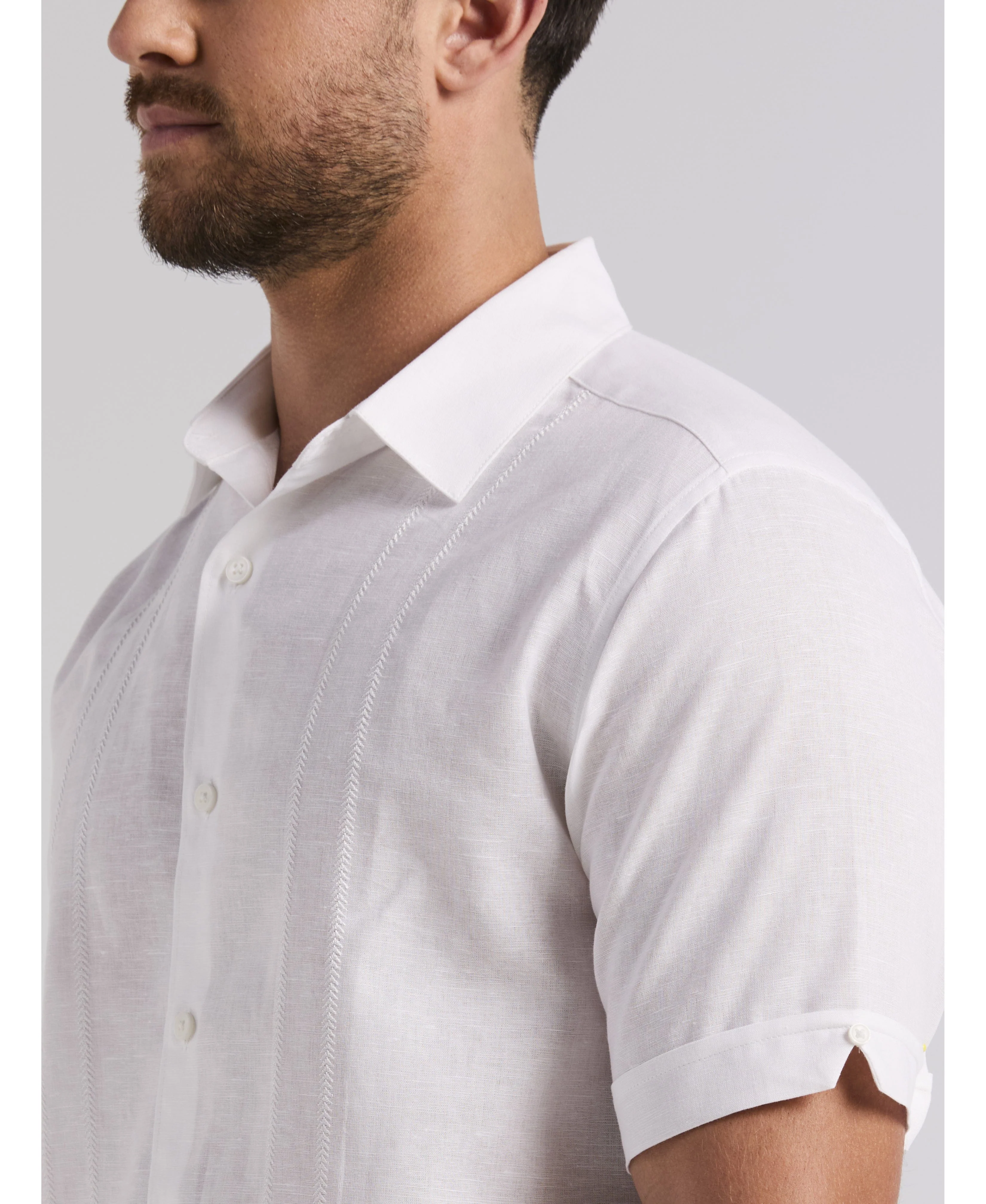 Linen Blend Embroidered Panel Shirt - Image 9