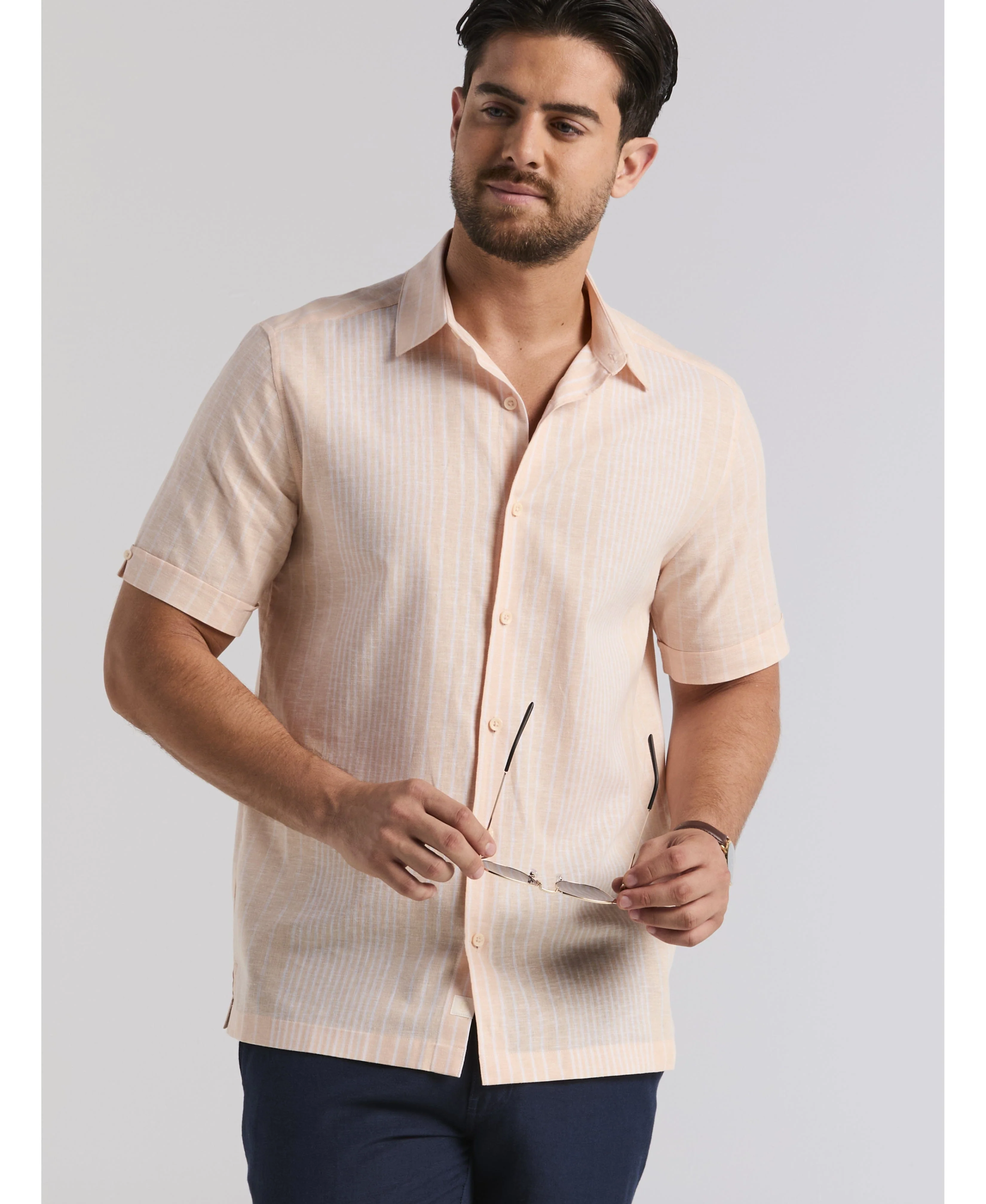 Linen Blend Engineered Stripe Shirt - Image 6