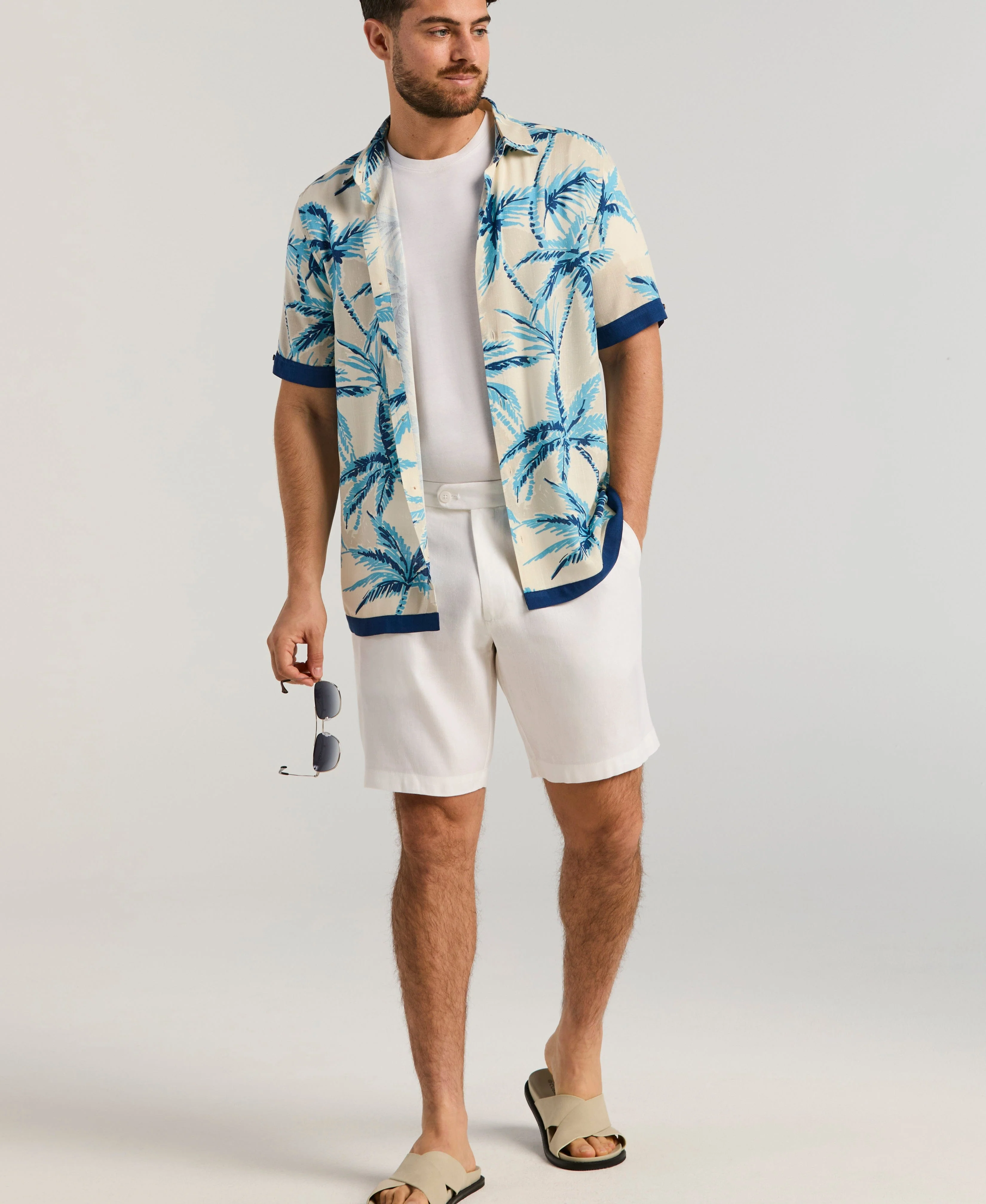 Linen-Blend Stretch Flat-Front Shorts - Image 13