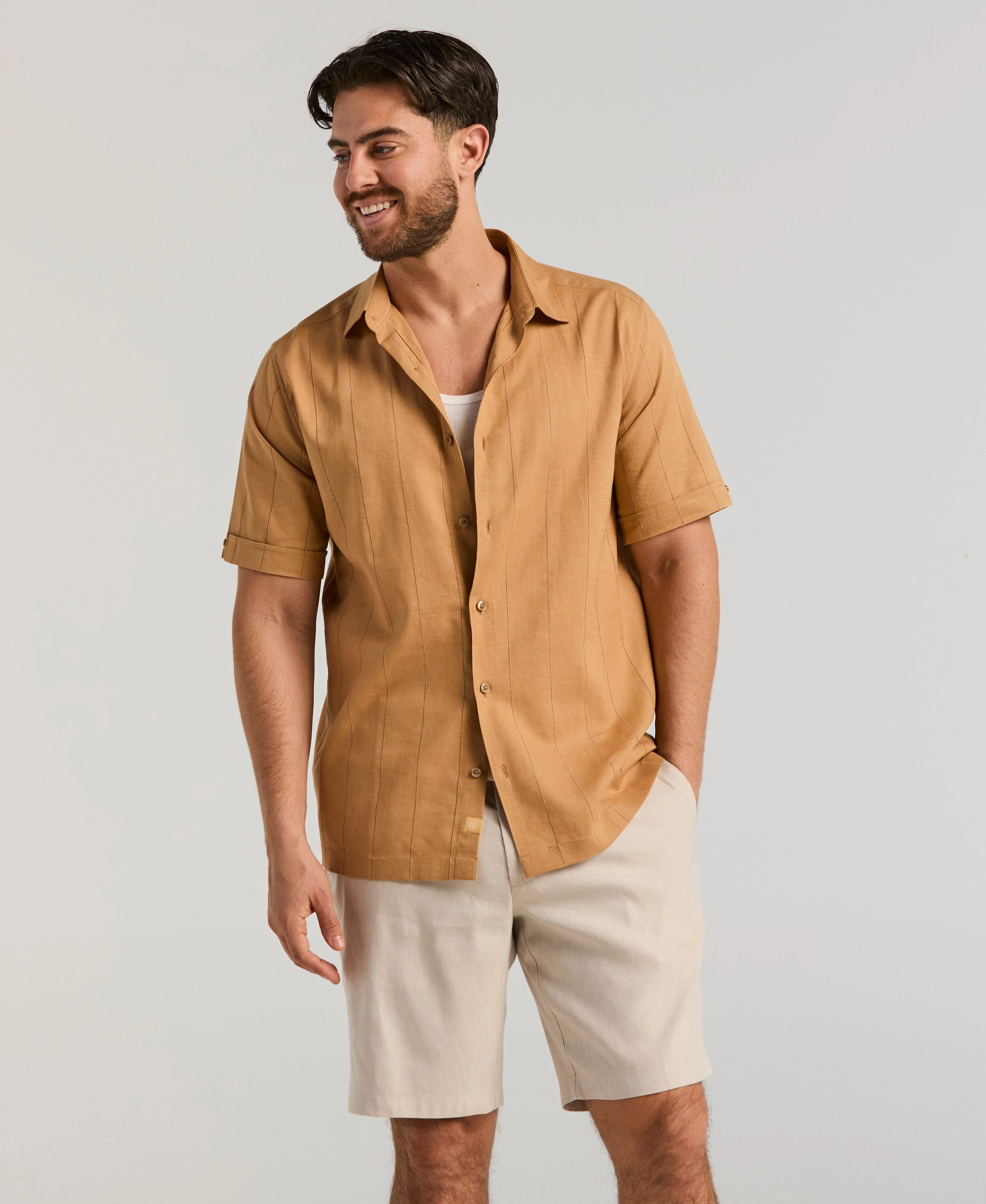 Linen-Blend Stretch Flat-Front Shorts - Image 5