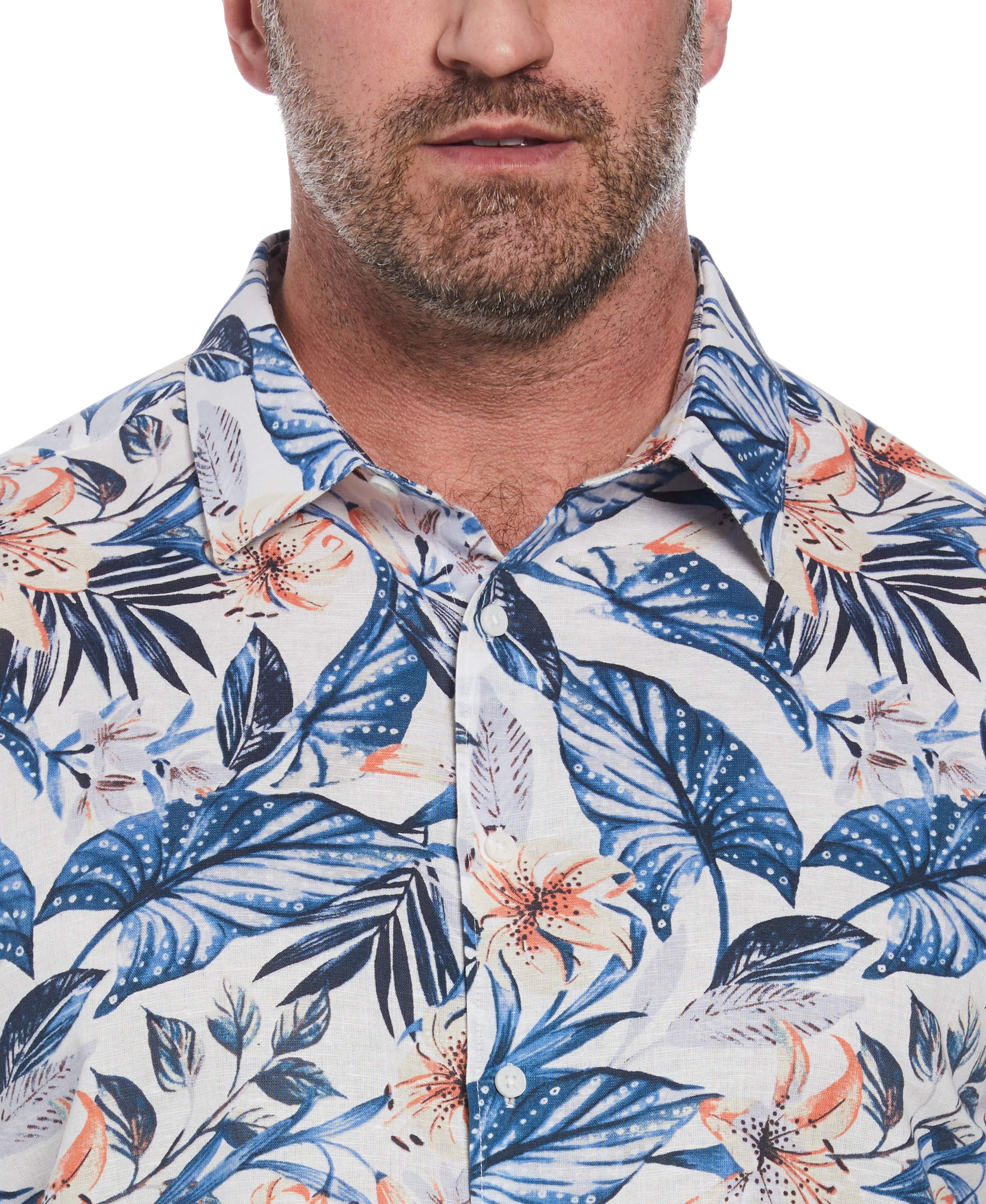Big & Tall Linen Blend Floral Print Shirt - Image 3