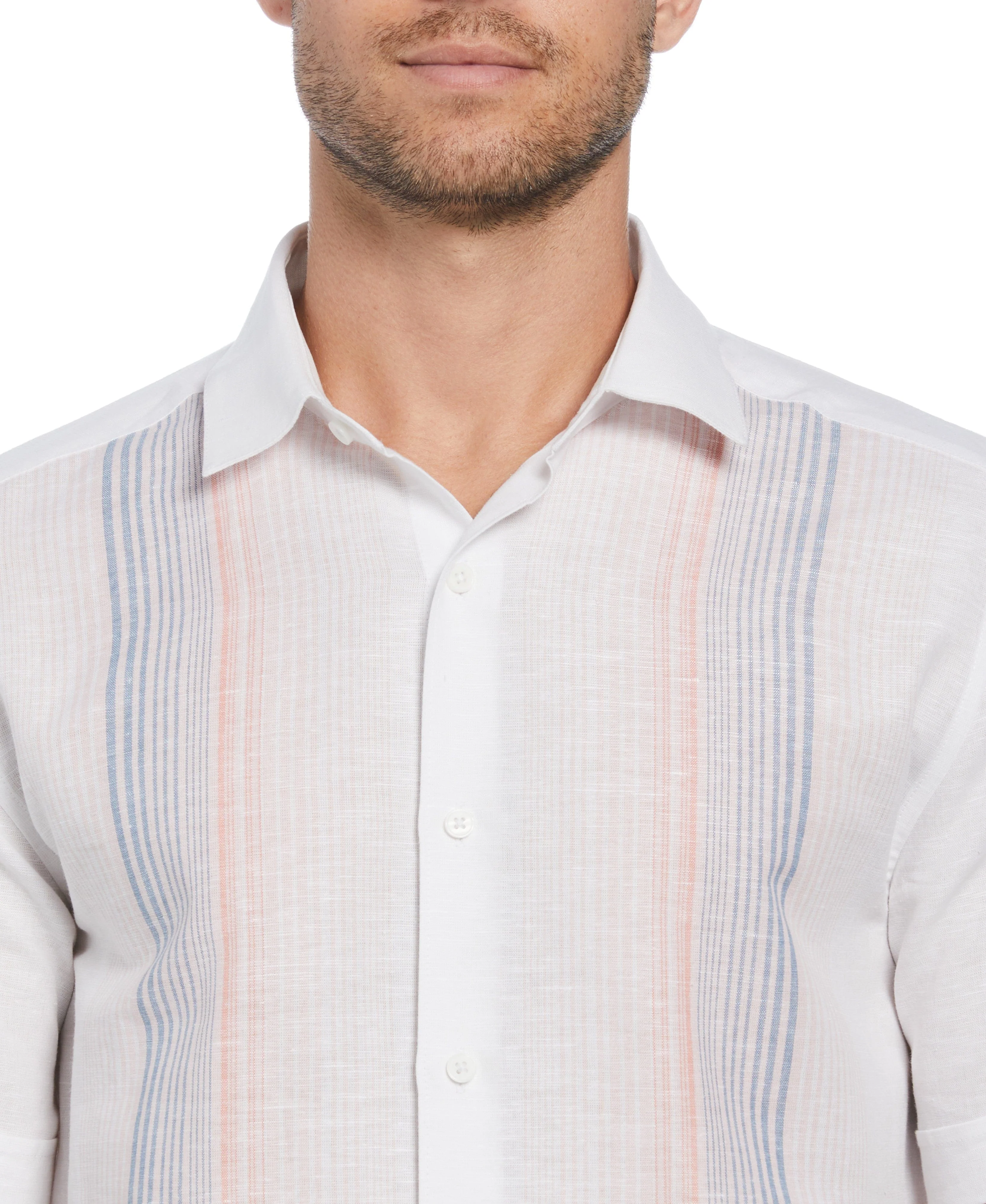 Linen Blend Gradient Stripe Panel Shirt - Image 3