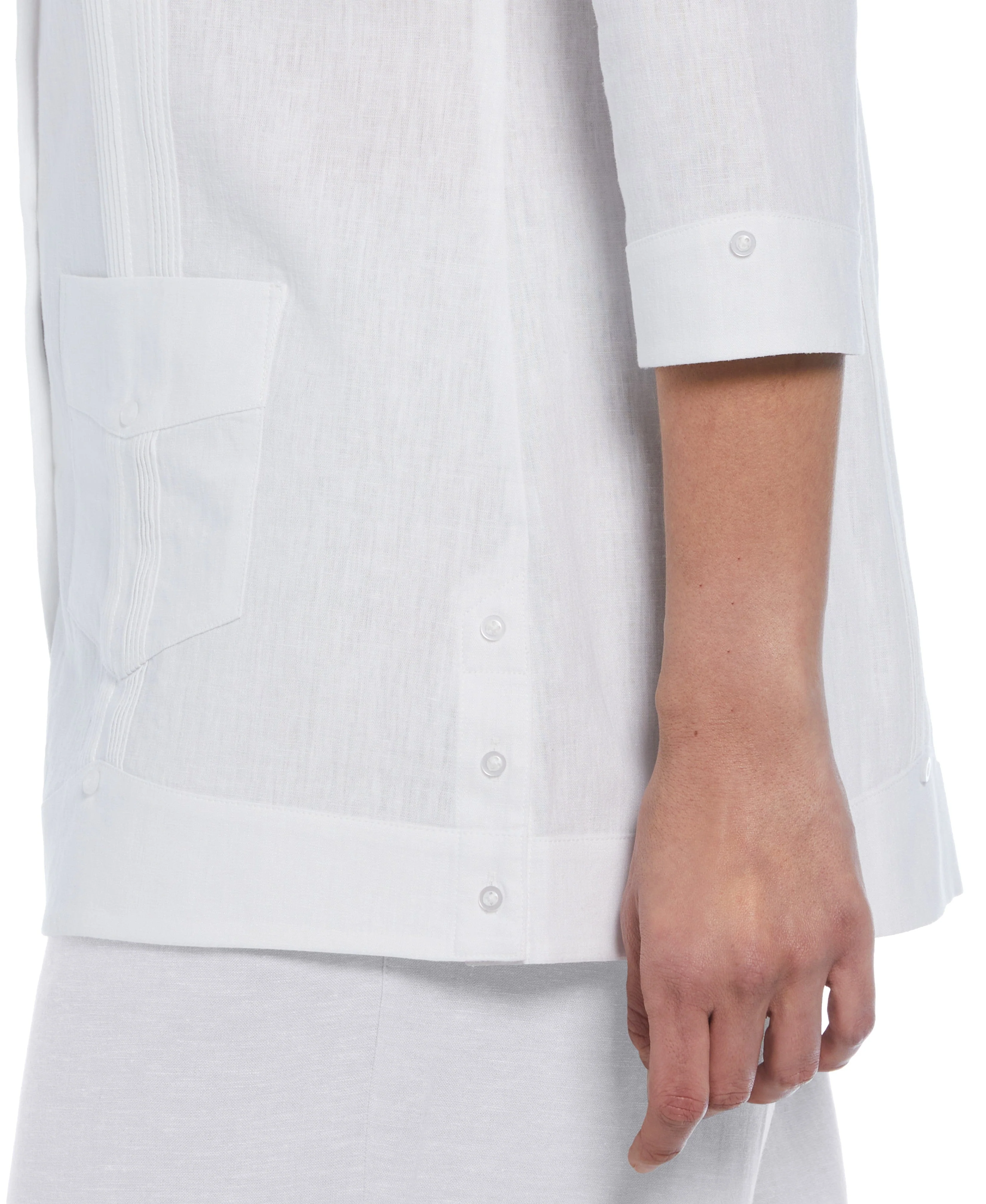 Linen Blend Guayabera Blouse - Image 3