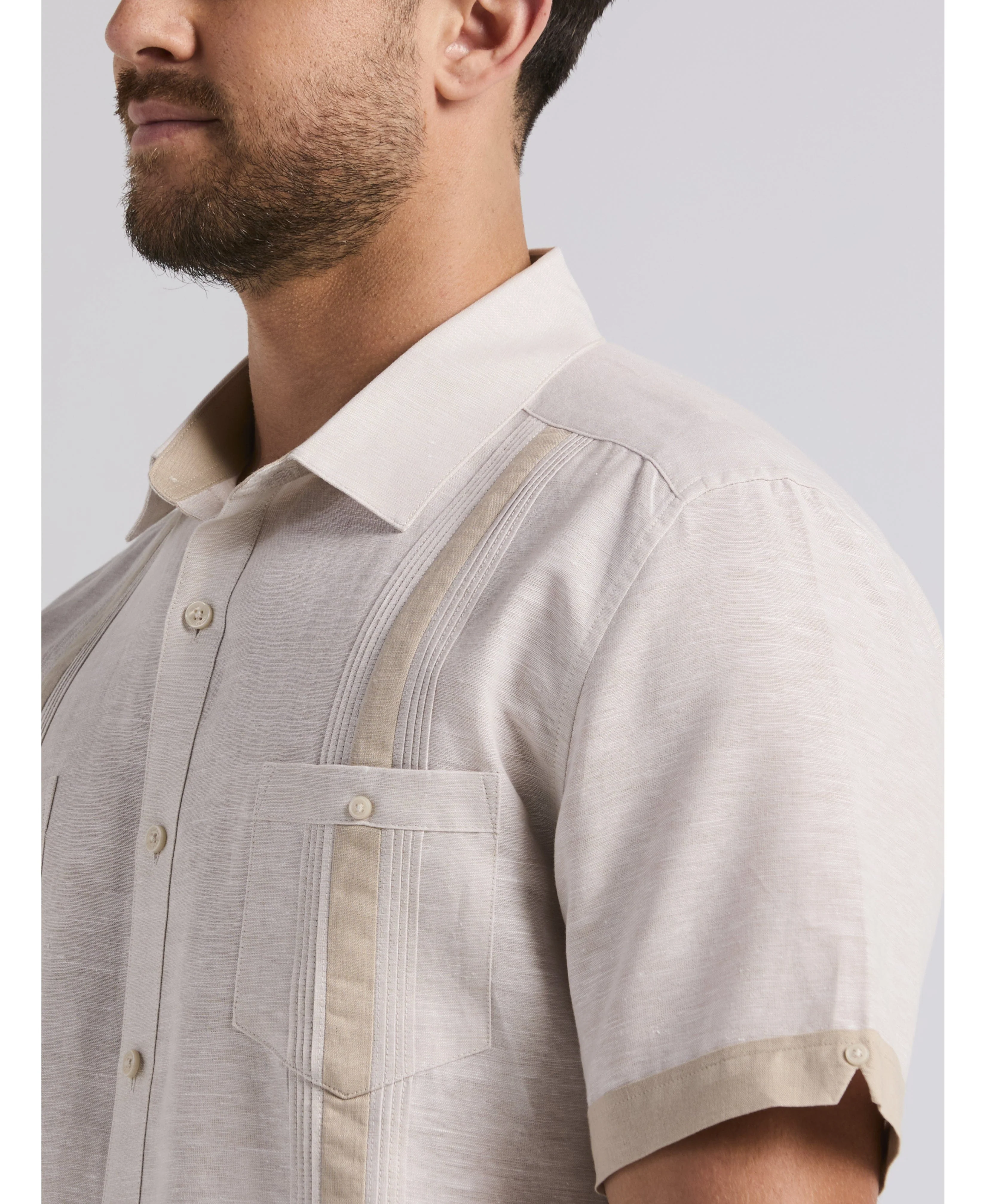 Linen Blend Cross Dye Guayabera Shirt - Image 10